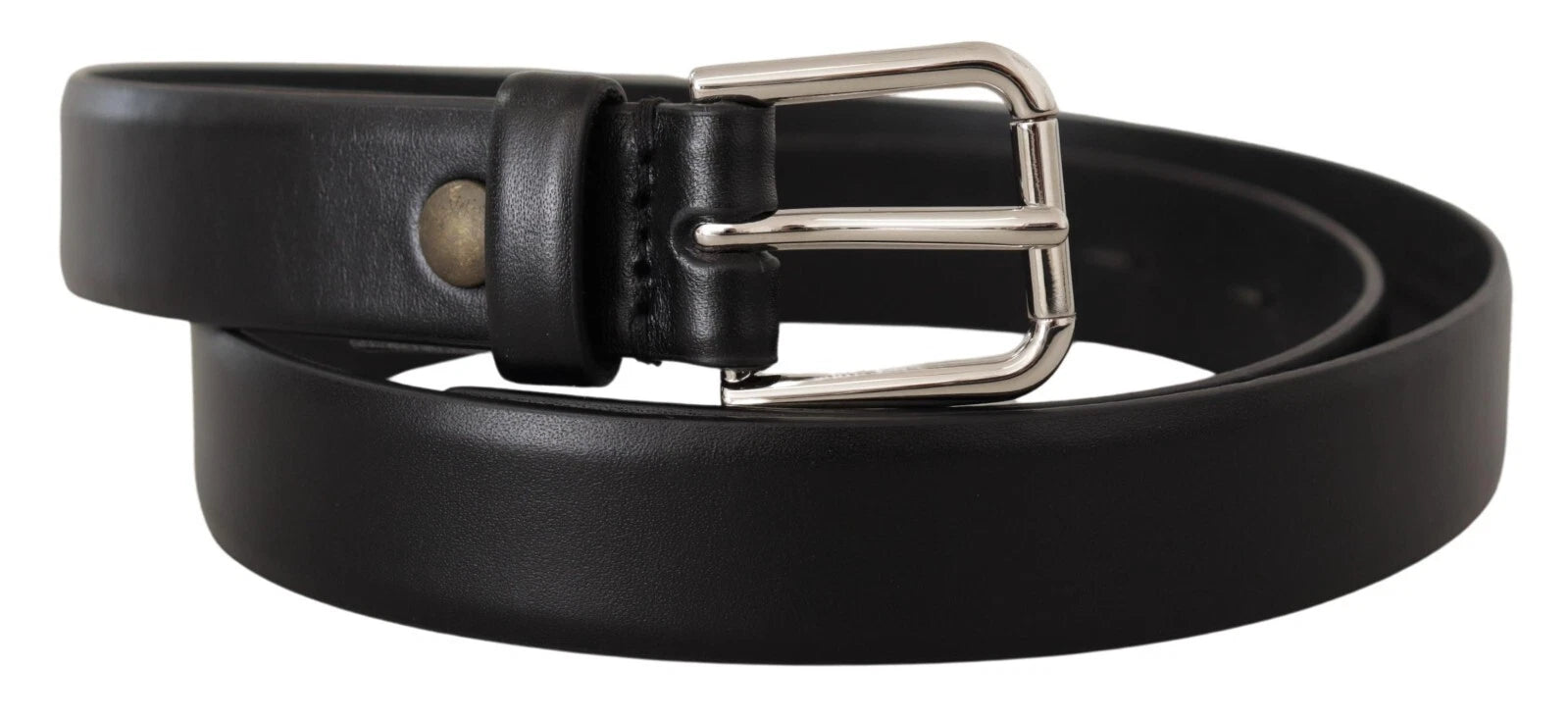 Dolce & Gabbana Black Calfskin Leather Silver-Tone Logo Buckle Belt-2