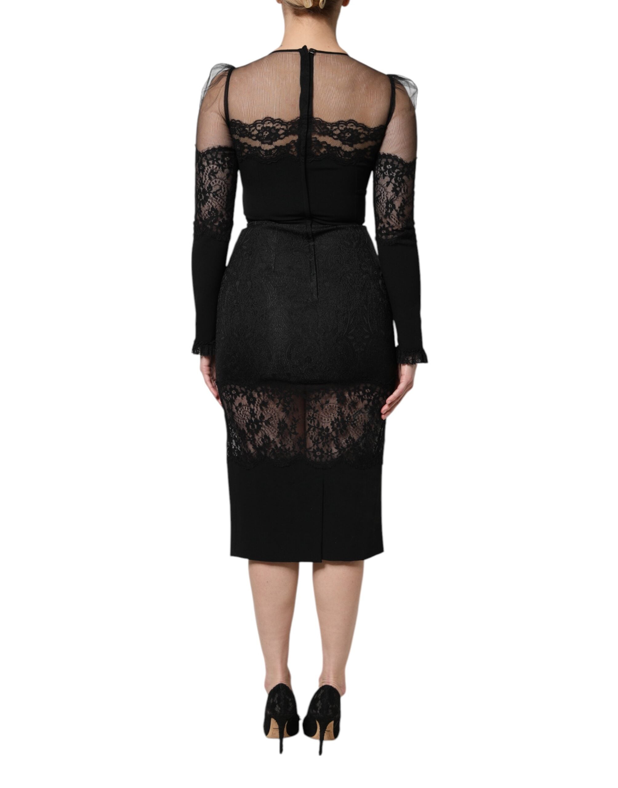 Vestido midi de tul y nailon con ribete de encaje negro de Dolce & Gabbana-4