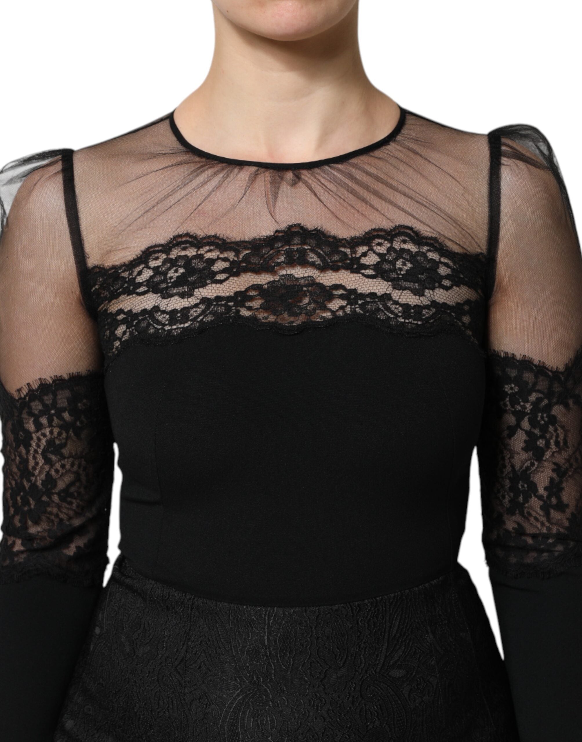 Vestido midi de tul y nailon con ribete de encaje negro de Dolce & Gabbana-5