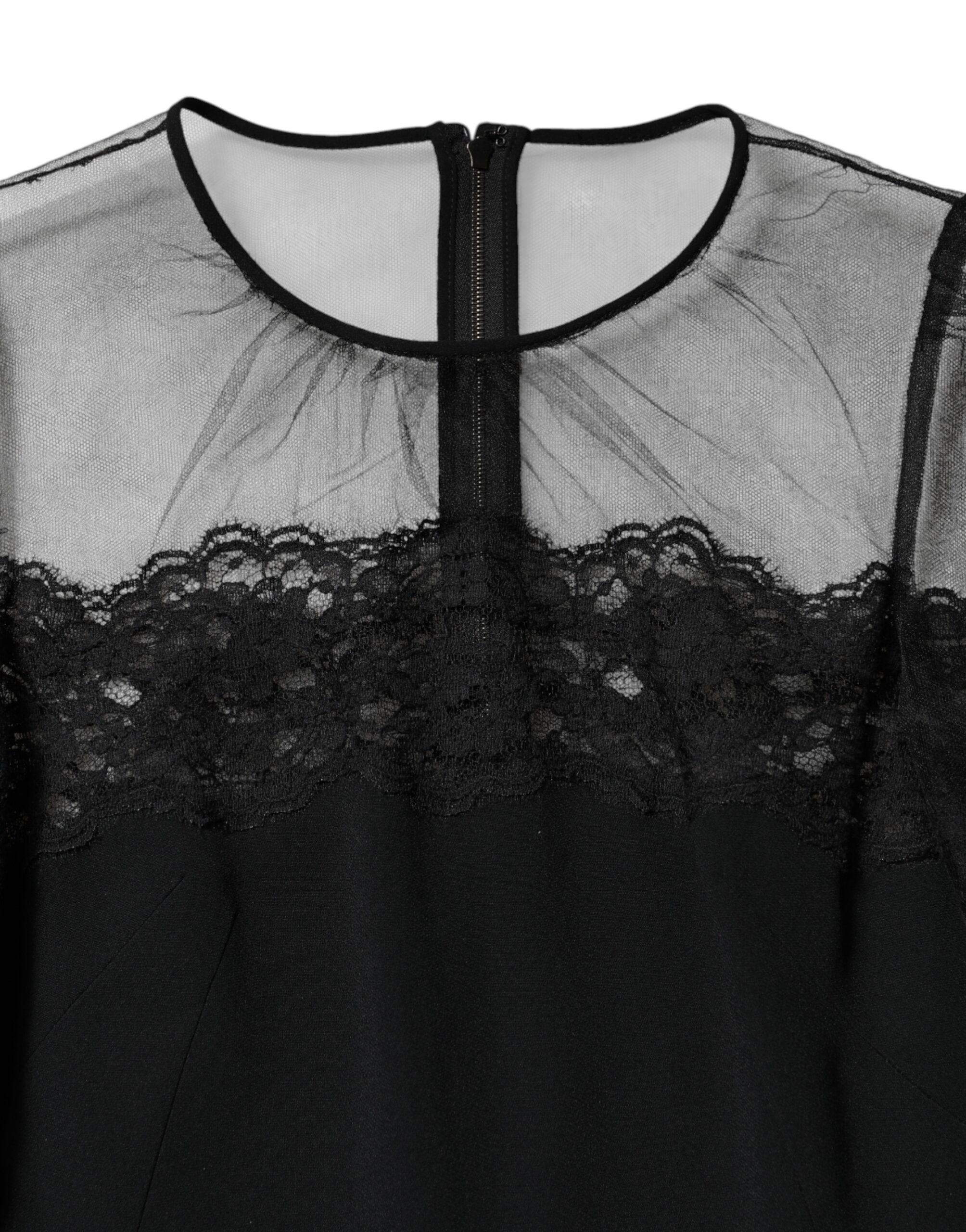 Vestido midi de tul y nailon con ribete de encaje negro de Dolce & Gabbana-6
