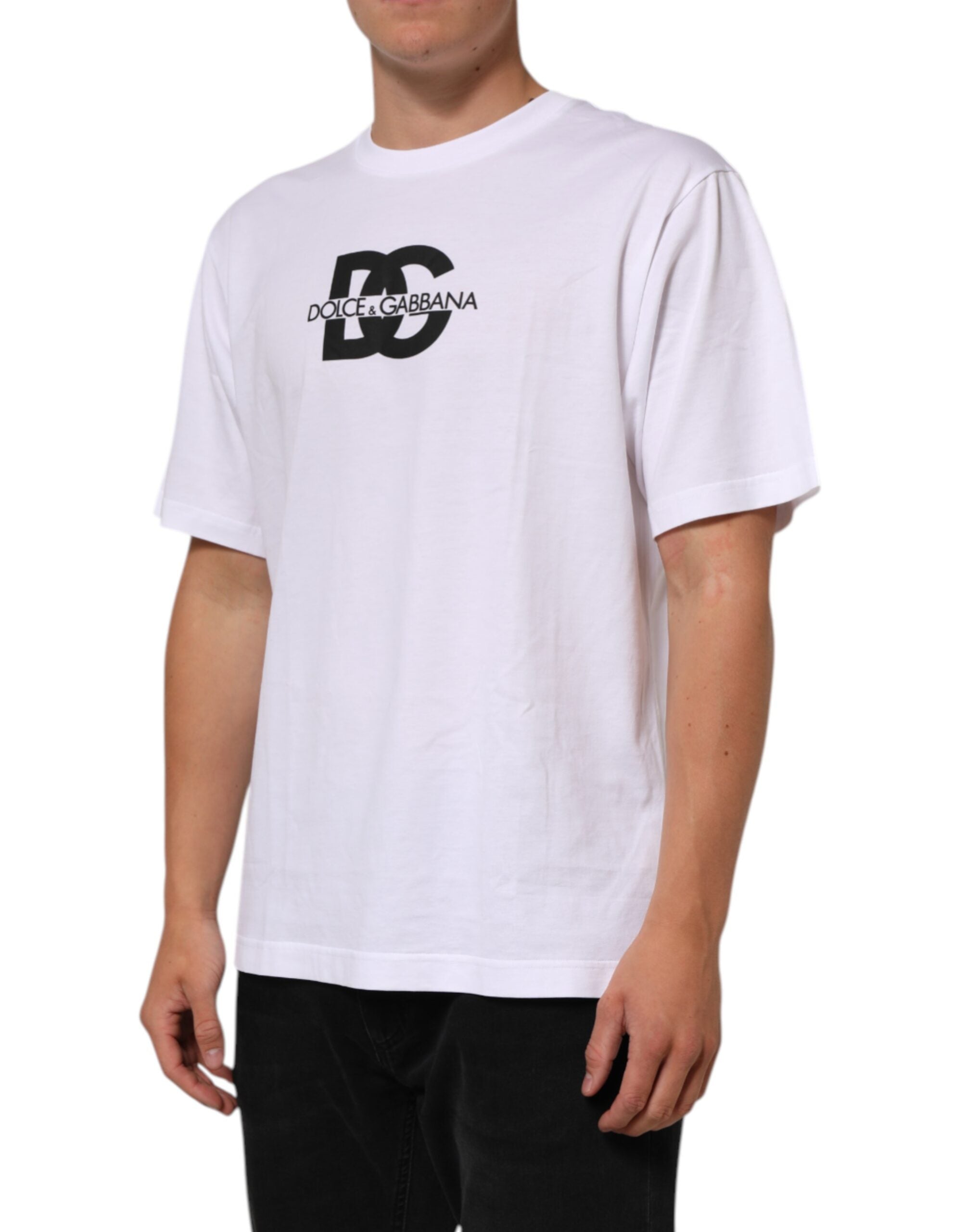 Dolce & Gabbana White Logo Print Cotton Crew Neck Men's T-Shirt-3