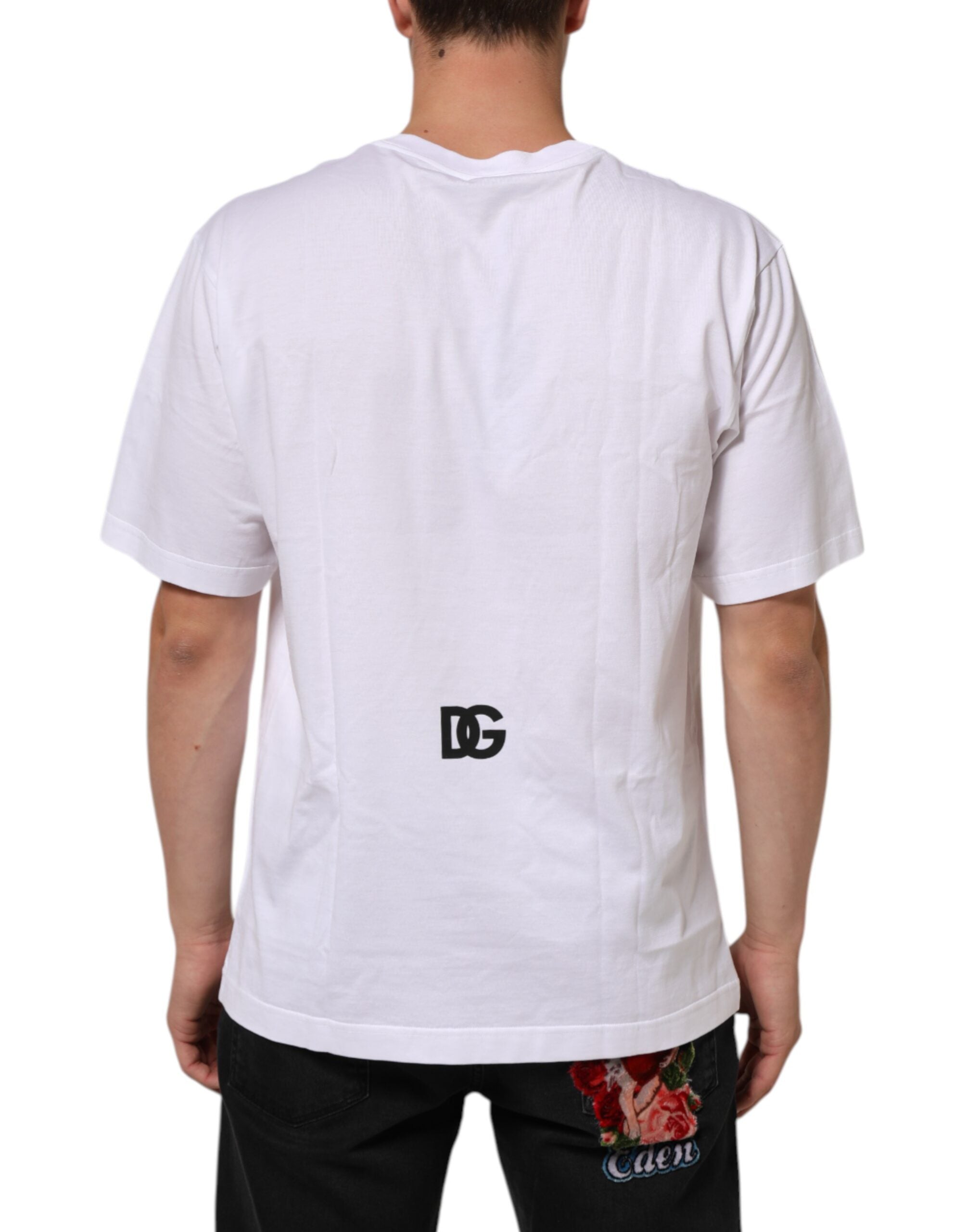 Dolce & Gabbana White Logo Print Cotton Crew Neck Men's T-Shirt-4