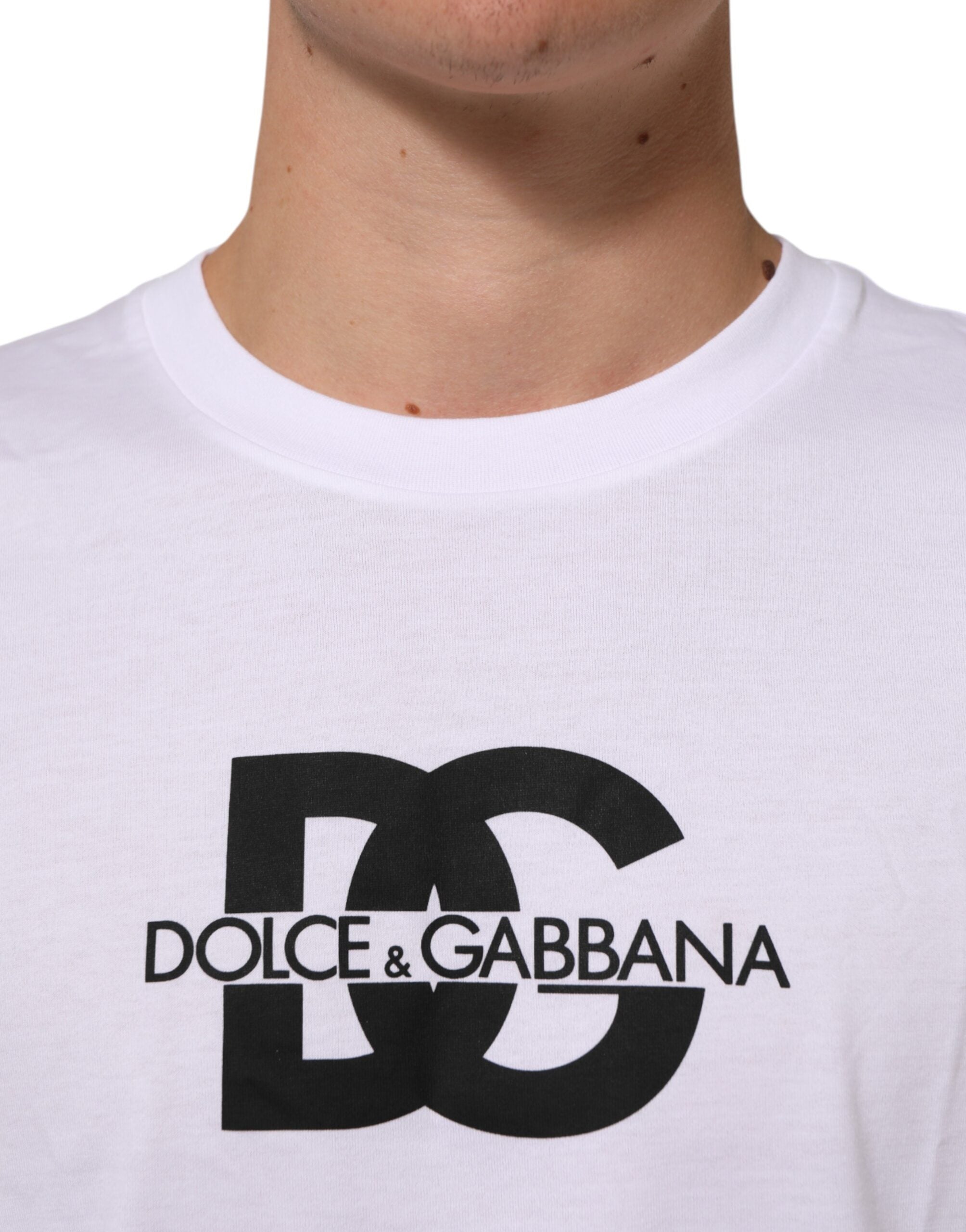 Dolce & Gabbana White Logo Print Cotton Crew Neck Men's T-Shirt-5
