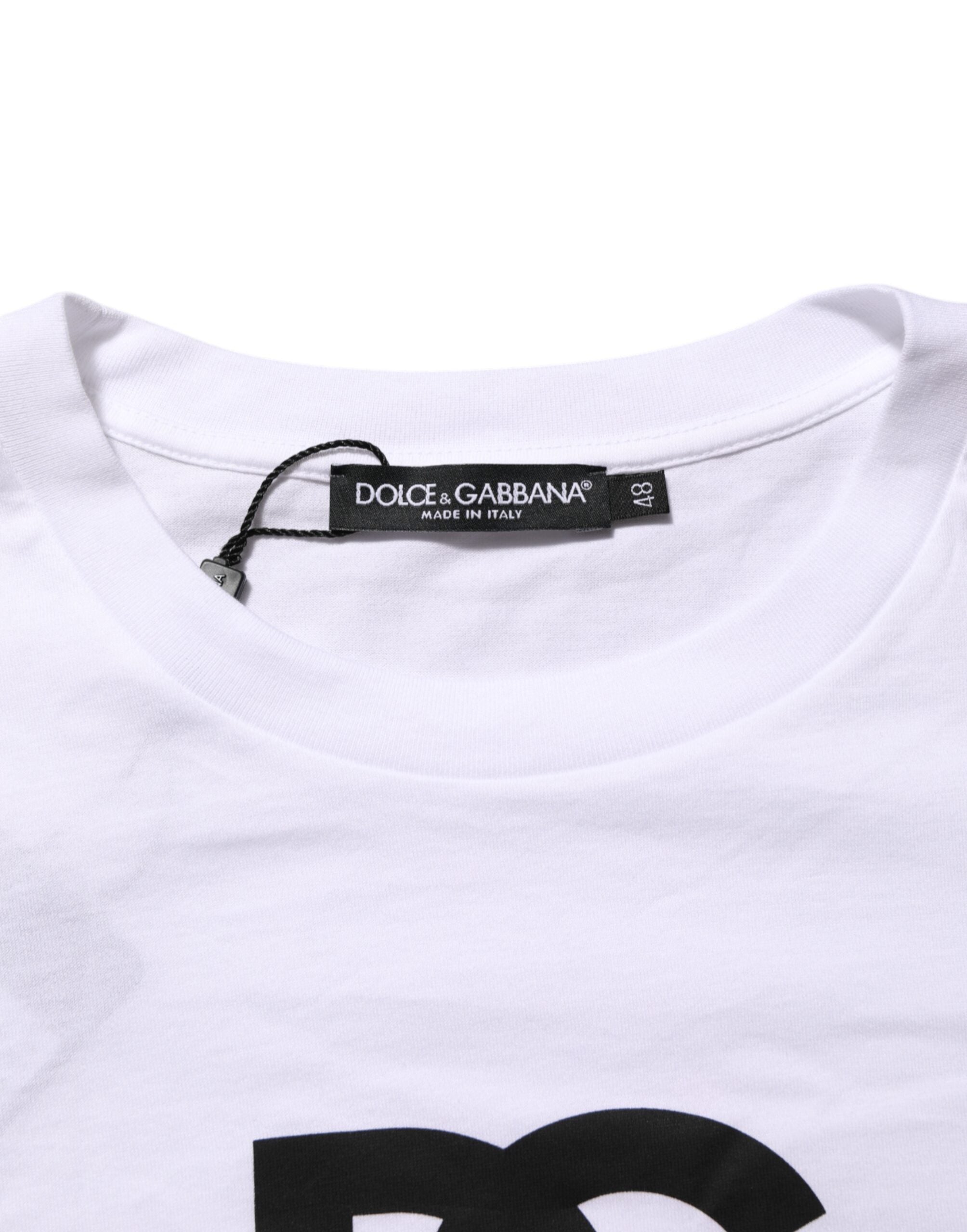 Dolce & Gabbana White Logo Print Cotton Crew Neck Men's T-Shirt-7
