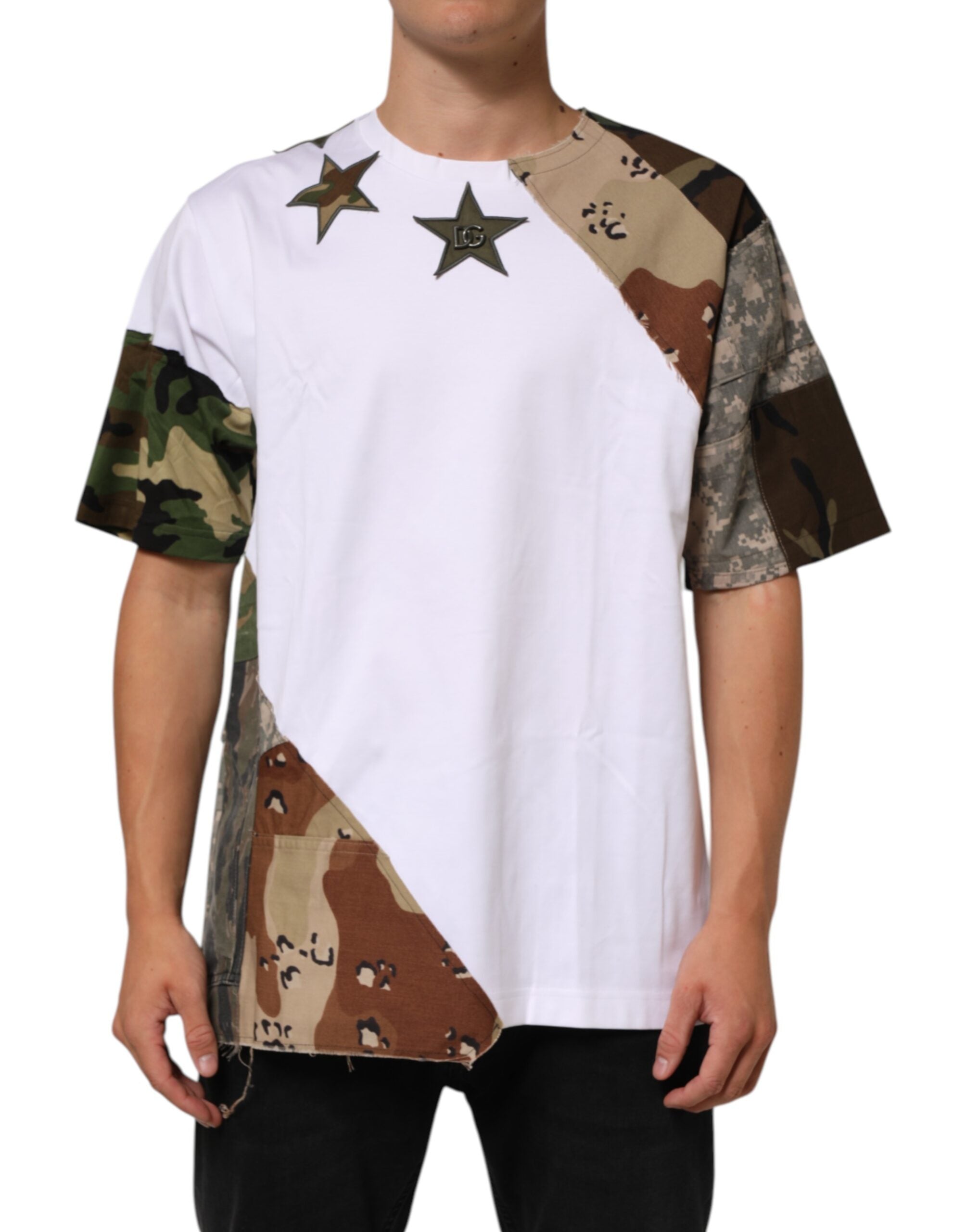 Dolce & Gabbana White Camouflage Pattern Men's Cotton T-Shirt-2