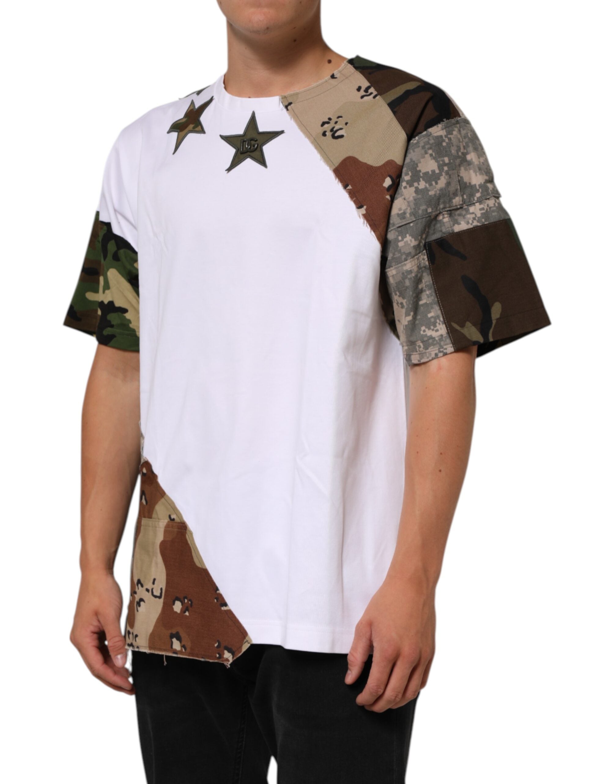 Dolce & Gabbana White Camouflage Pattern Men's Cotton T-Shirt-3