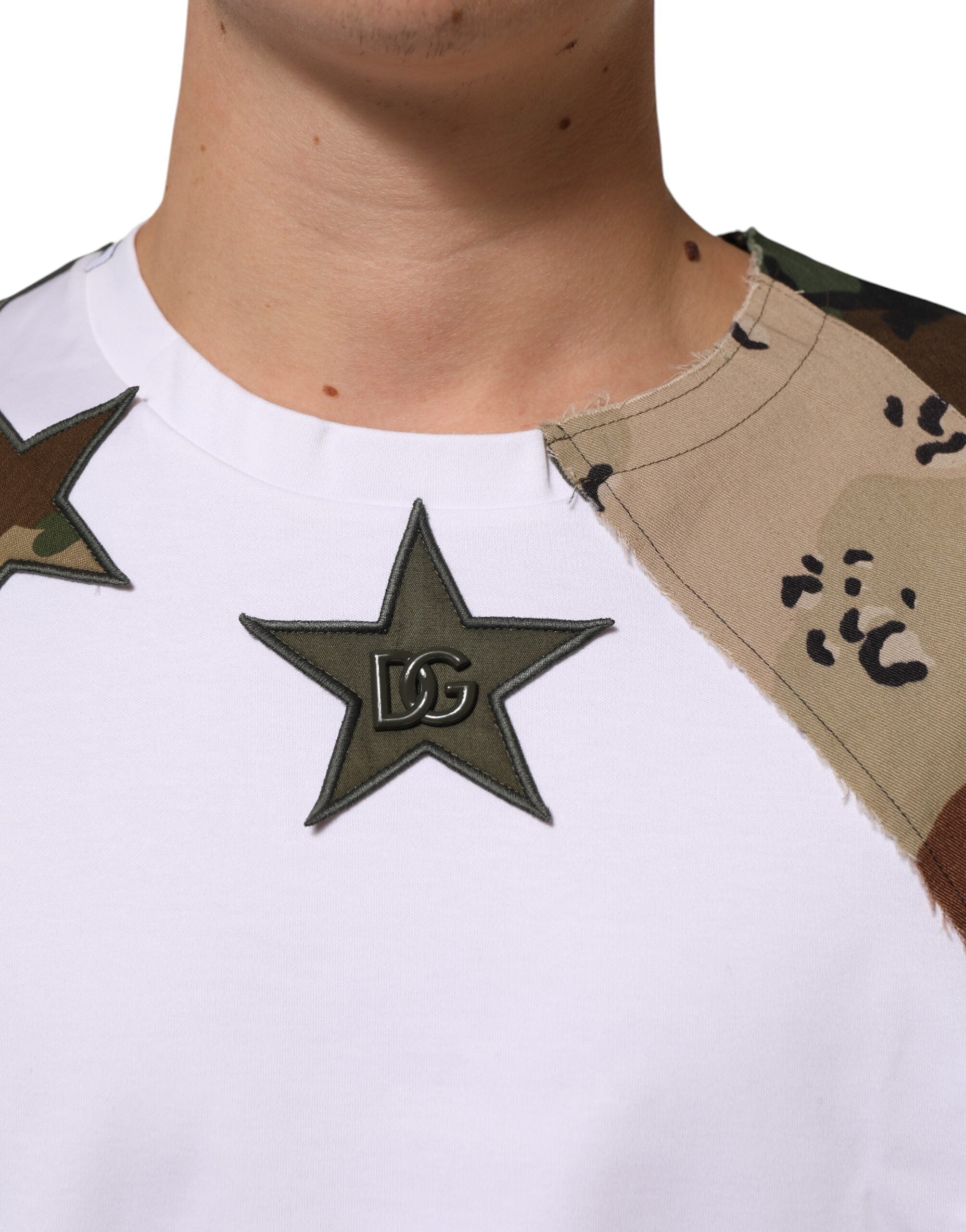 Dolce & Gabbana White Camouflage Pattern Men's Cotton T-Shirt-5