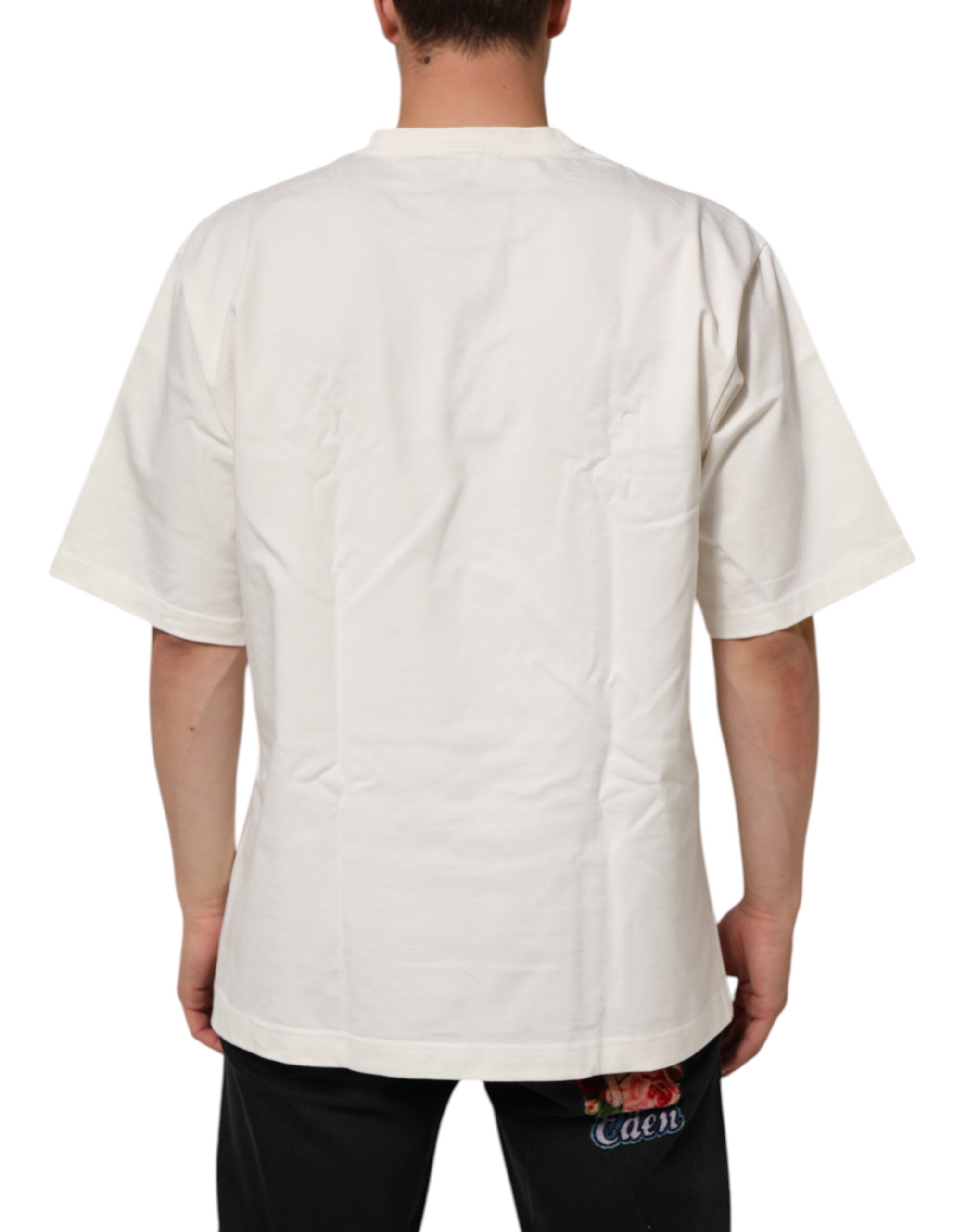 Camiseta de algodón con cuello redondo y estampado de logotipo blanco de Dolce & Gabbana para hombre-4