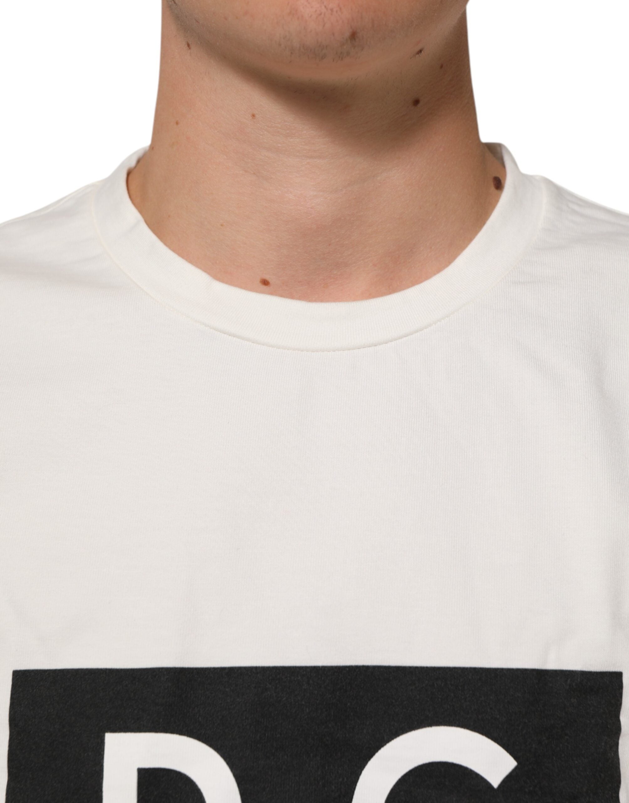 Camiseta de algodón con cuello redondo y estampado de logotipo blanco de Dolce & Gabbana para hombre-5
