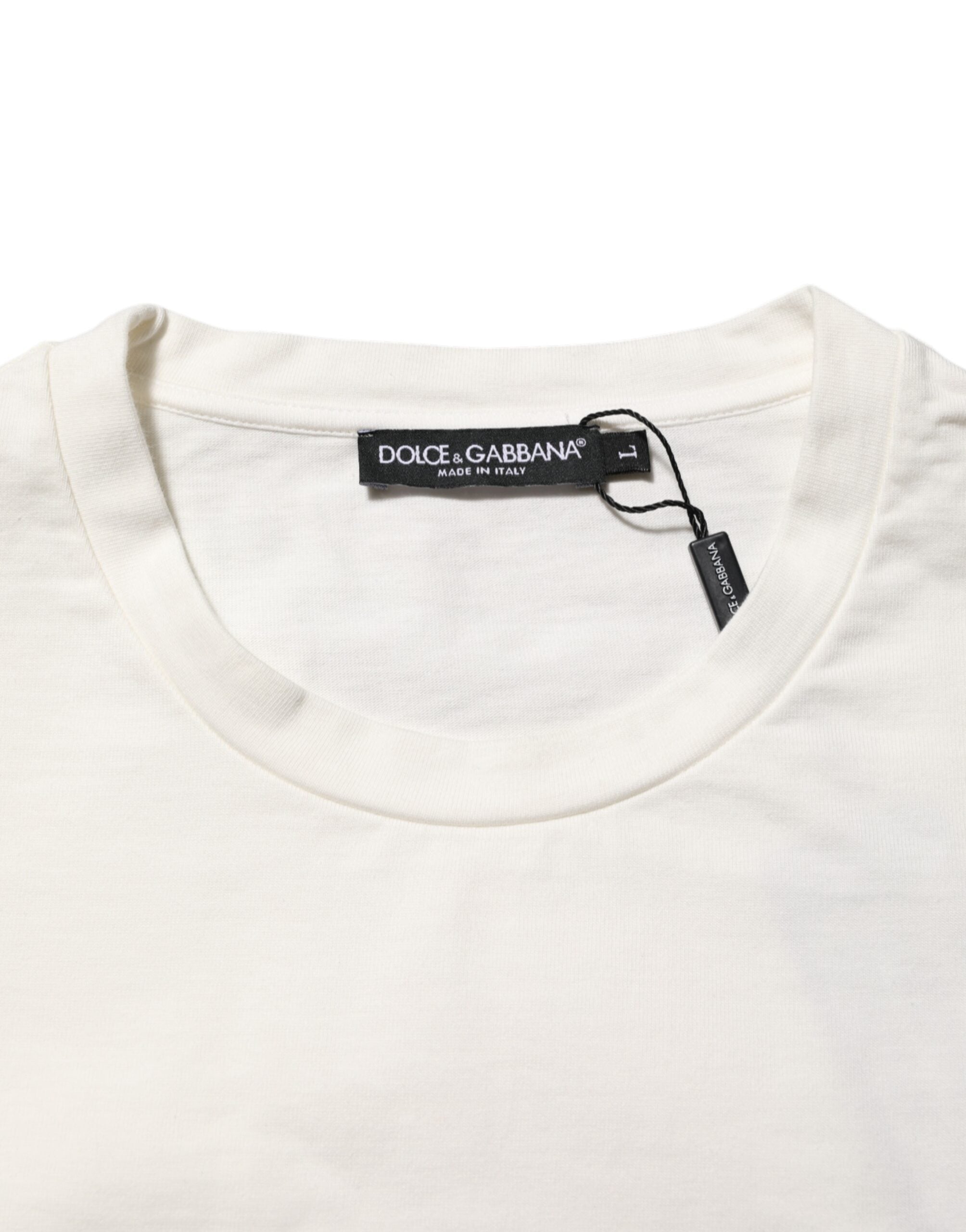 Camiseta de algodón con cuello redondo y estampado de logotipo blanco de Dolce & Gabbana para hombre-7