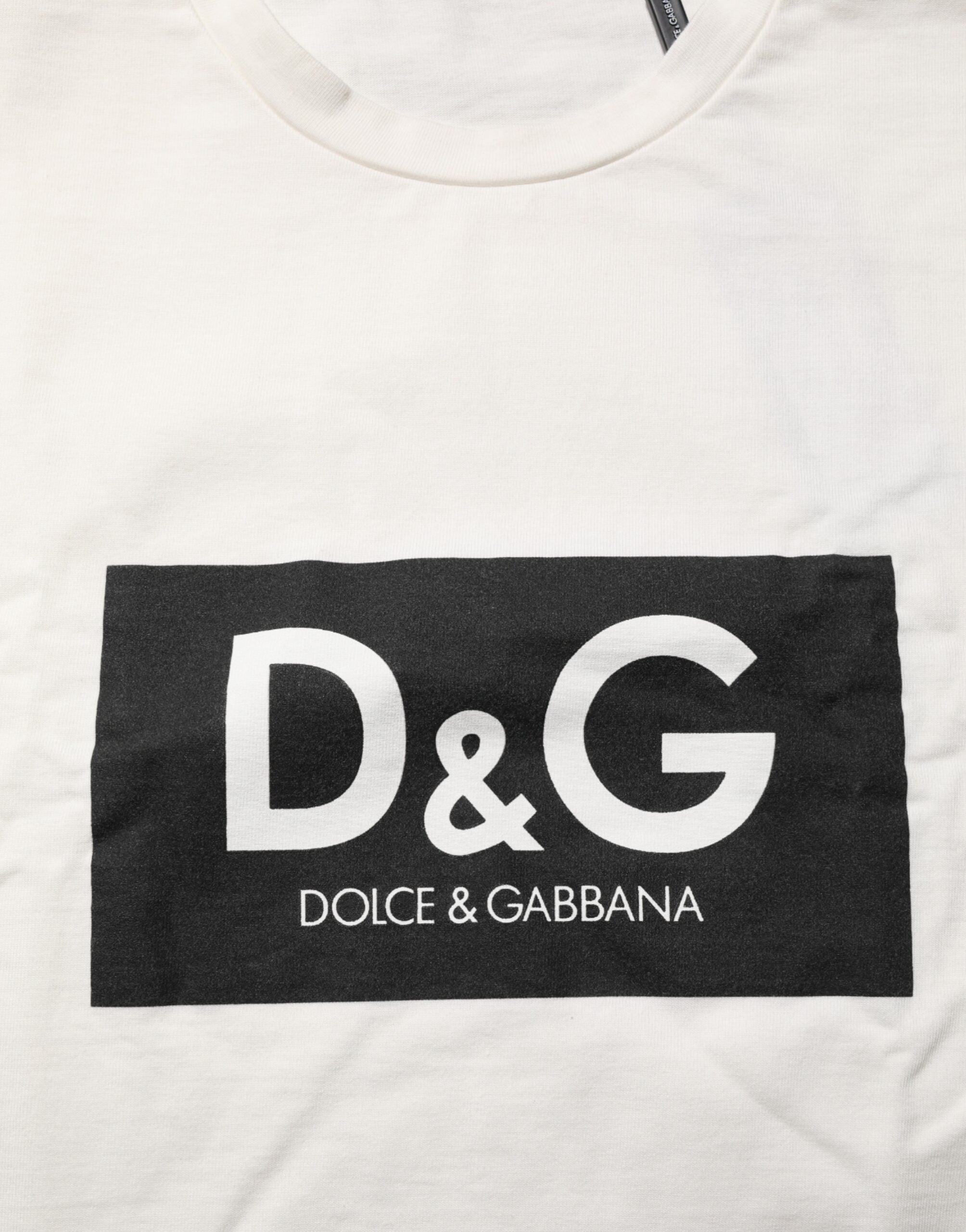 Camiseta de algodón con cuello redondo y estampado de logotipo blanco de Dolce & Gabbana para hombre-8