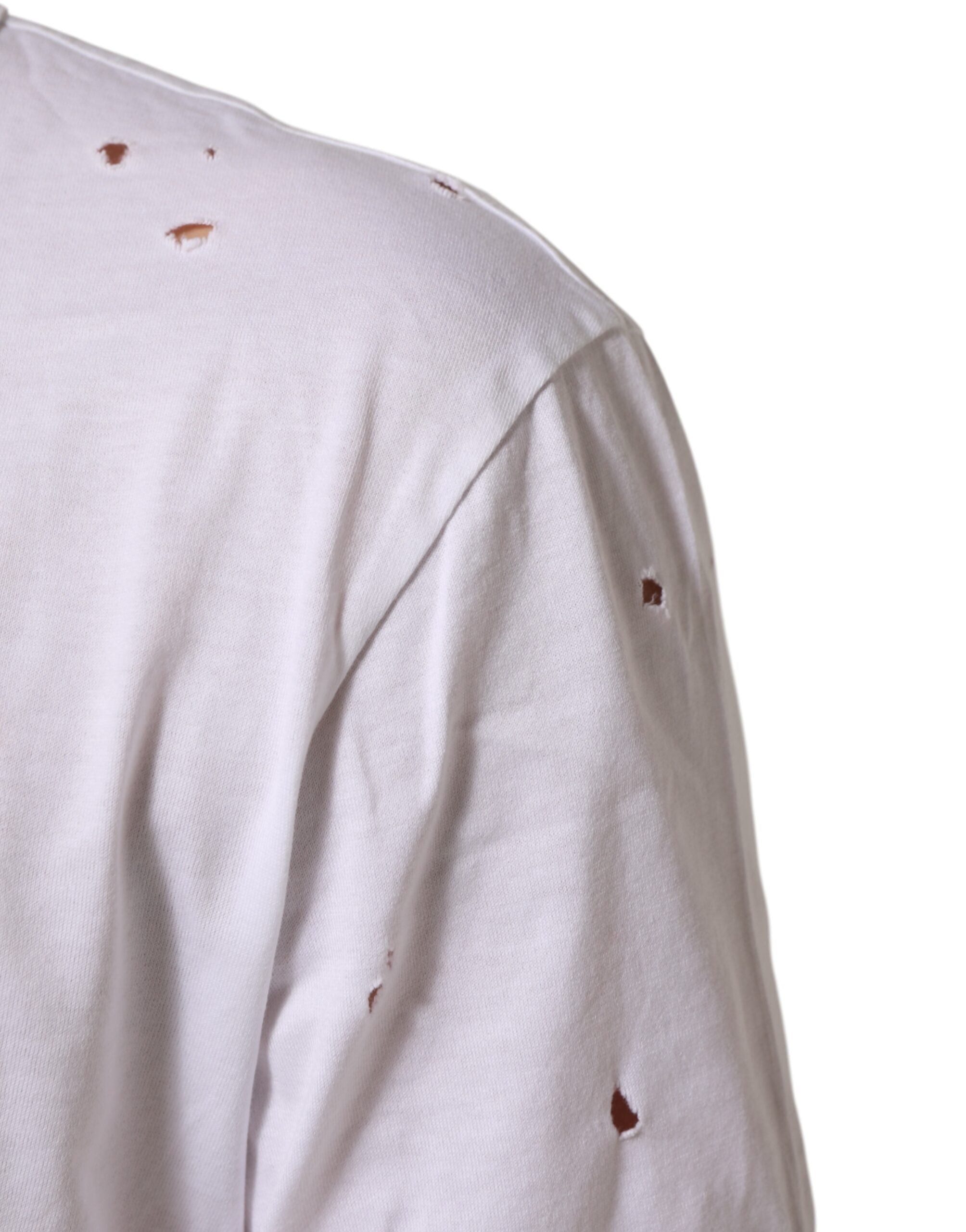 Dolce & Gabbana White Distressed Cotton V-Neck Men's T-Shirt-6