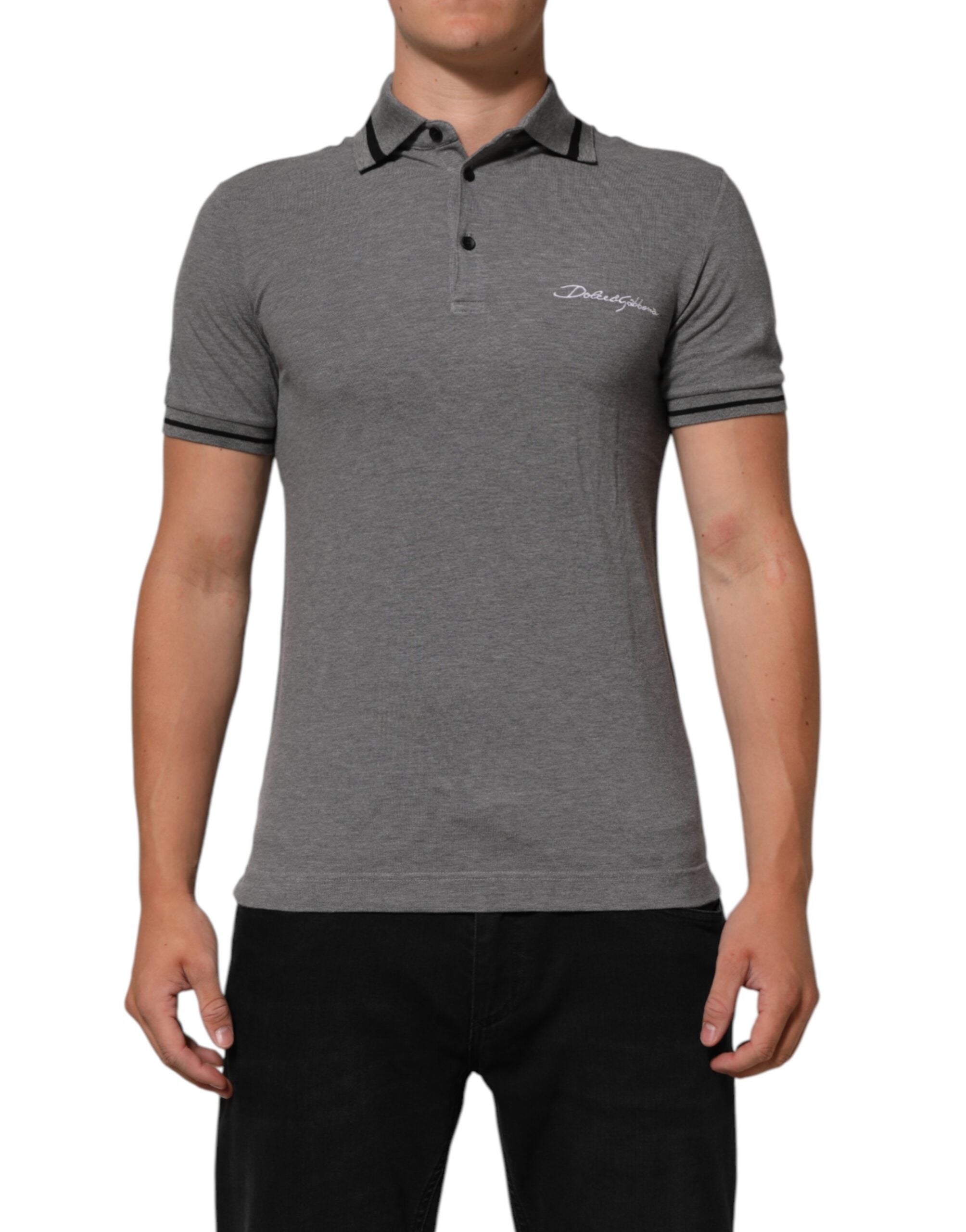 Dolce & Gabbana grey polo T-shirt with logo embroidery and collar