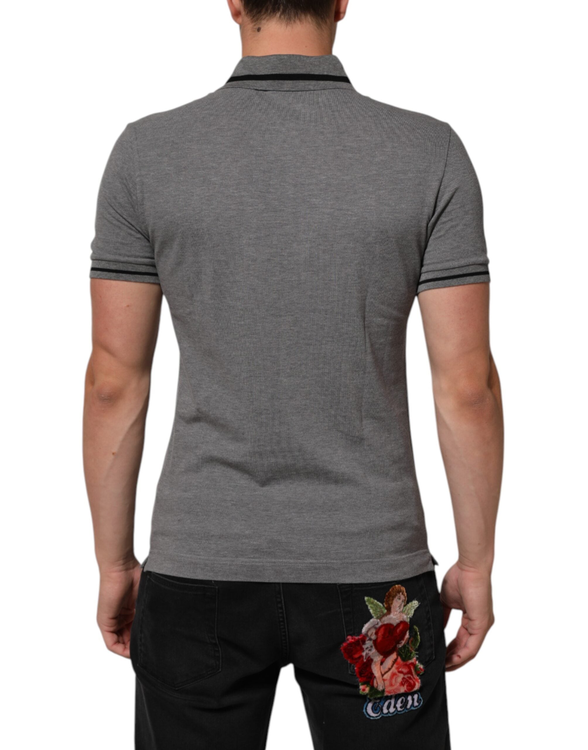 Dolce & Gabbana Graues Polo-T-Shirt mit Logo-Stickerei und Kragen-4