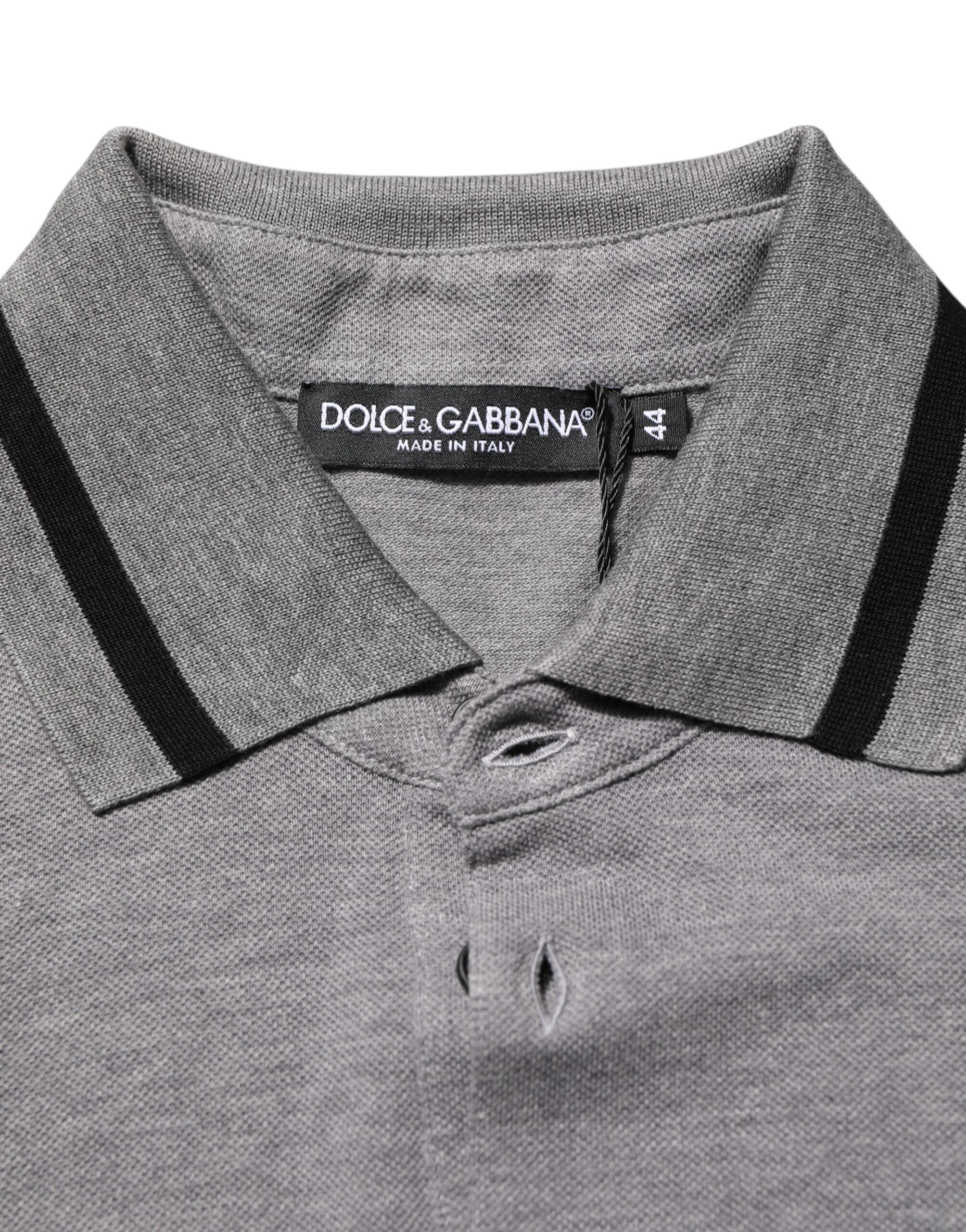 Dolce & Gabbana Graues Polo-T-Shirt mit Logo-Stickerei und Kragen-7