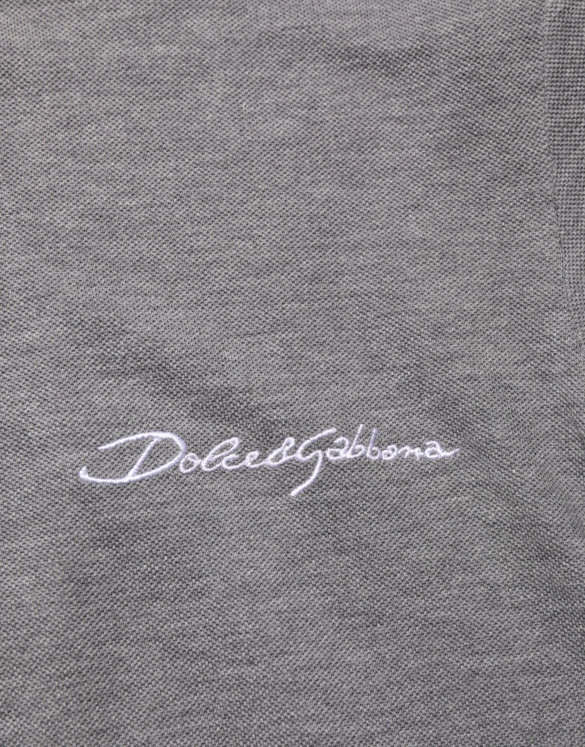 Dolce & Gabbana Graues Polo-T-Shirt mit Logo-Stickerei und Kragen-8