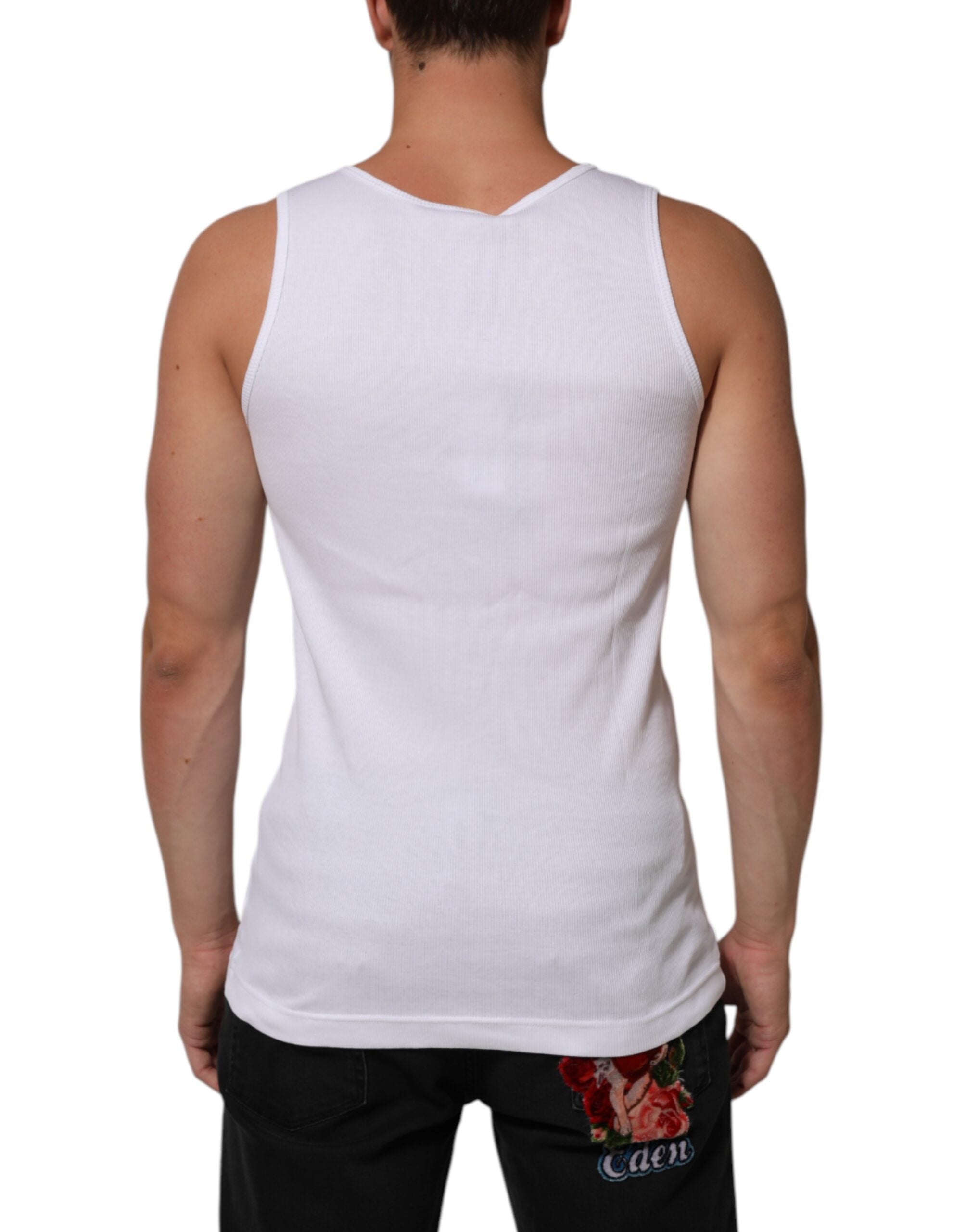 Dolce & Gabbana White Cotton Chain Necklace Tank Top T-Shirt-4