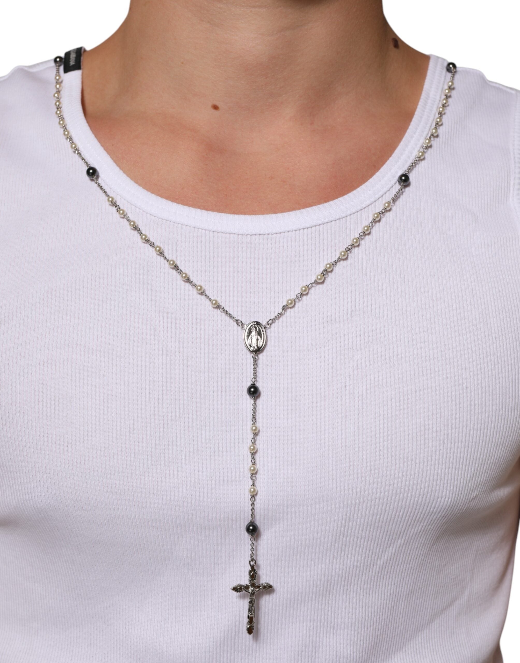 Dolce & Gabbana White Cotton Chain Necklace Tank Top T-Shirt-5