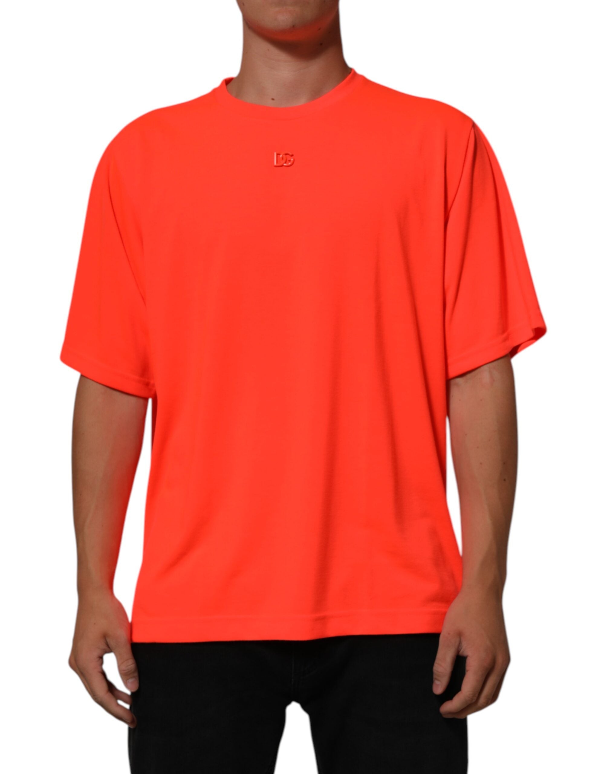Camiseta Dolce & Gabbana de poliéster naranja neón con cuello redondo para hombre-1