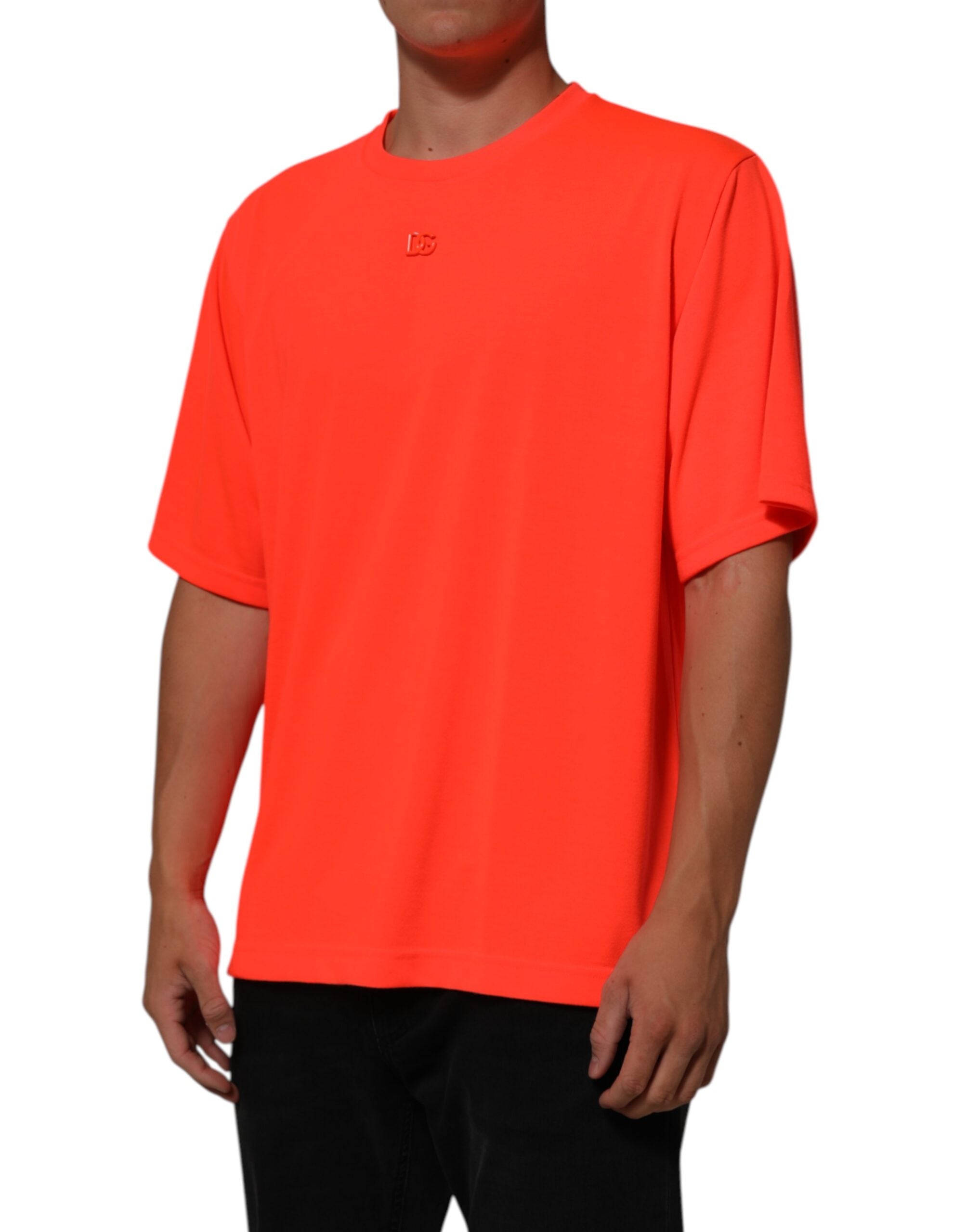Camiseta Dolce & Gabbana de poliéster naranja neón con cuello redondo para hombre-3