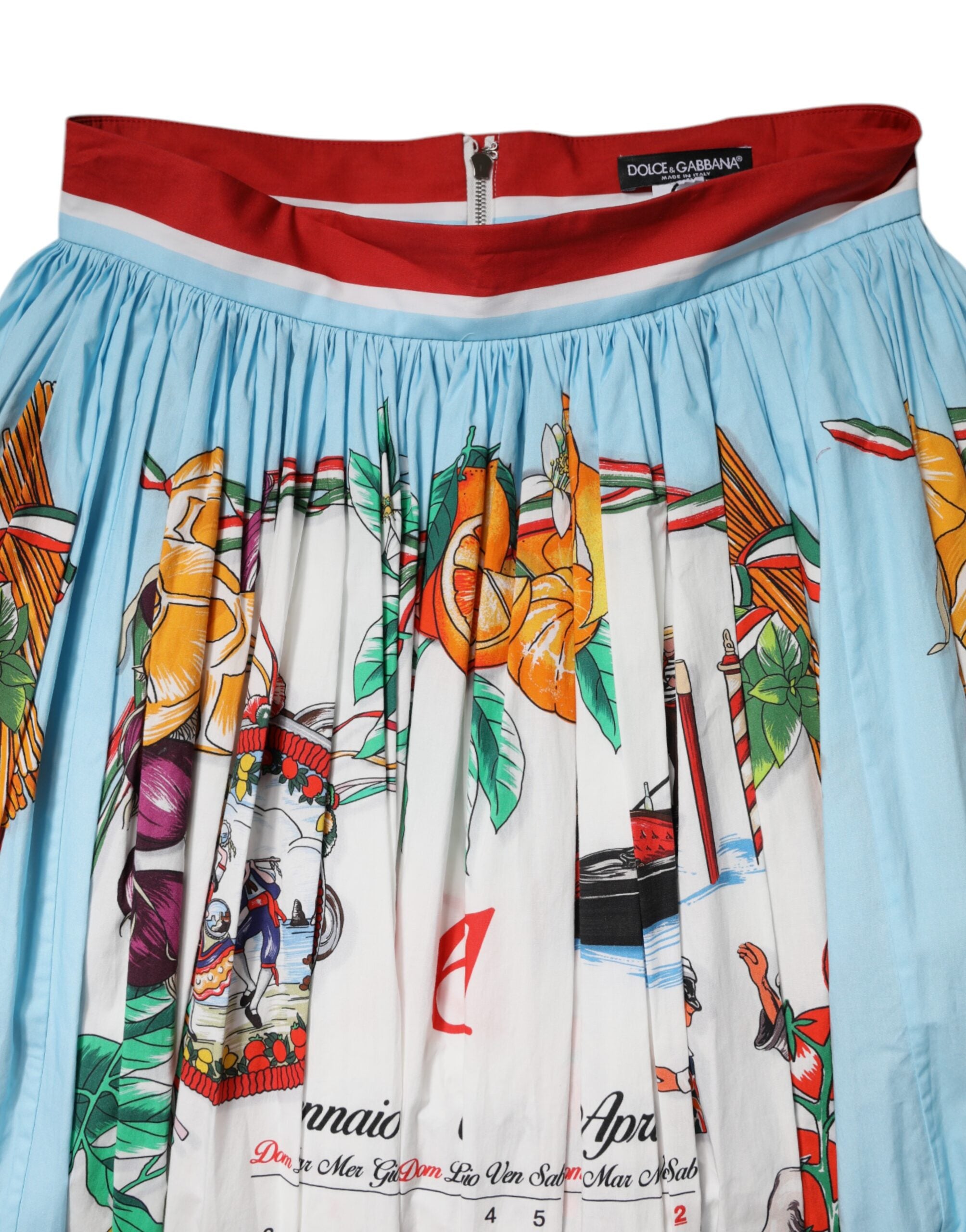 Falda larga blanca Dolce & Gabbana con estampado de calendario en algodón con fruncido-5