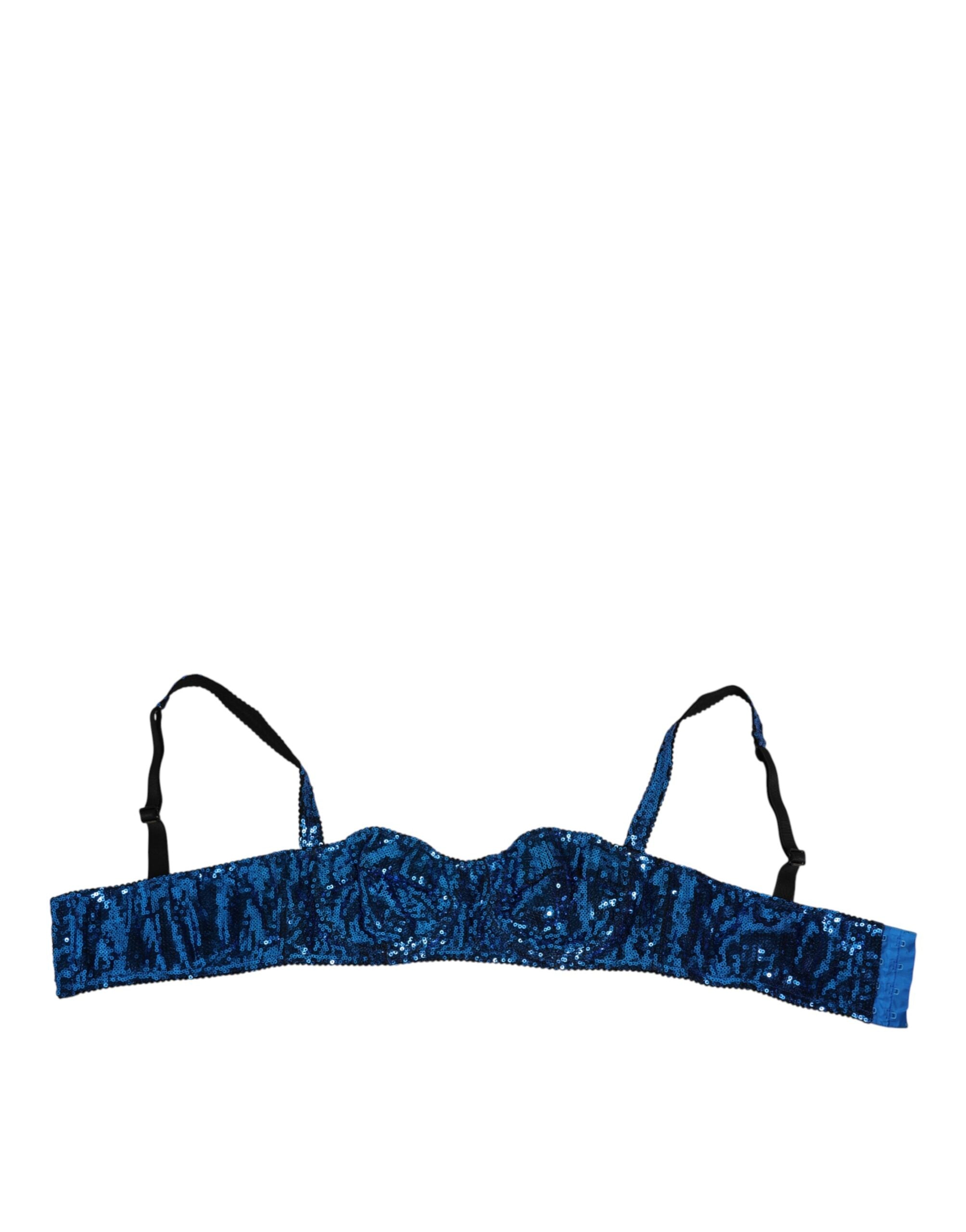 Dolce & Gabbana Blue Sequined Balconette Bra Underwear-1