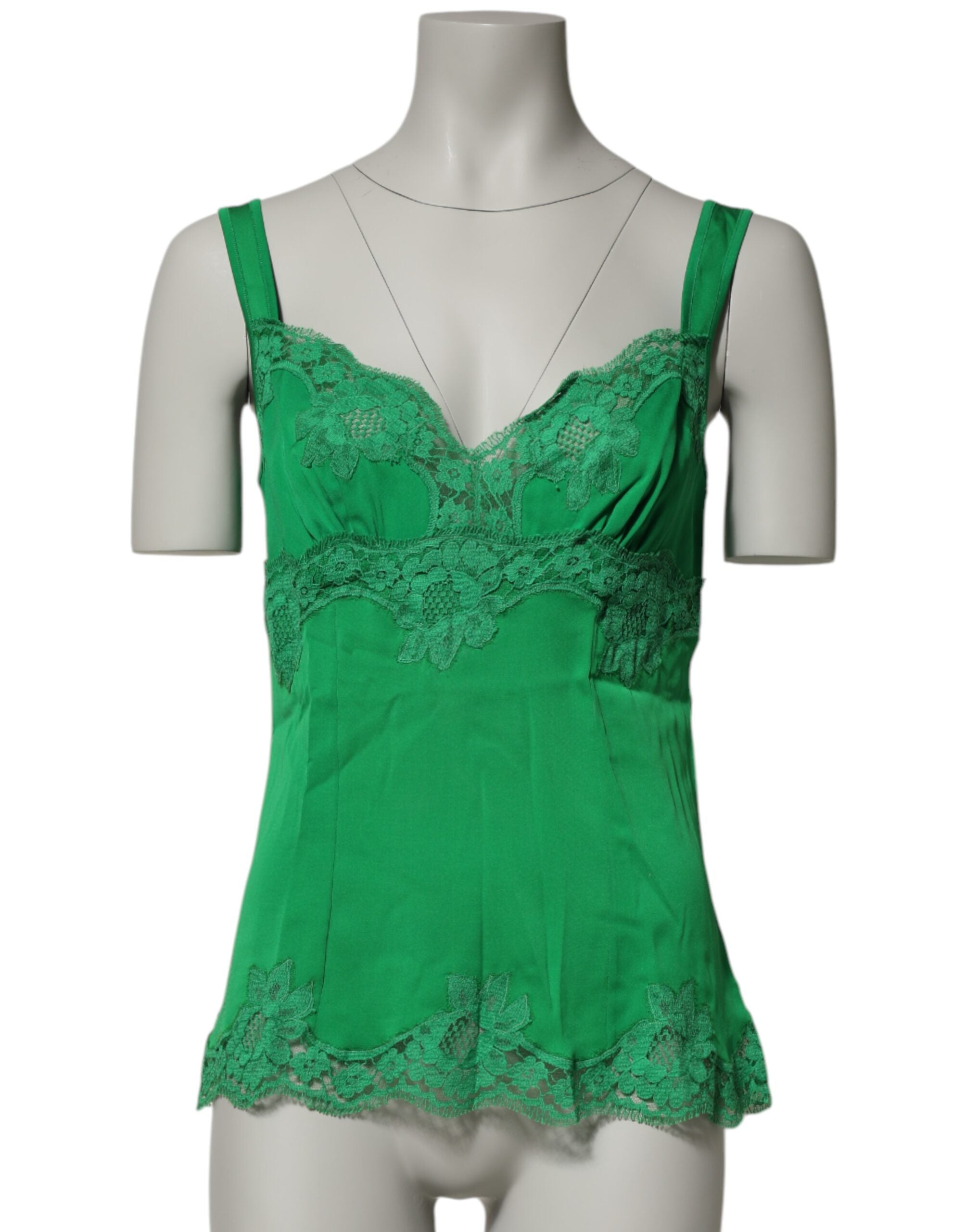 Dolce & Gabbana Green Floral Lace Tank Top Underwear-2