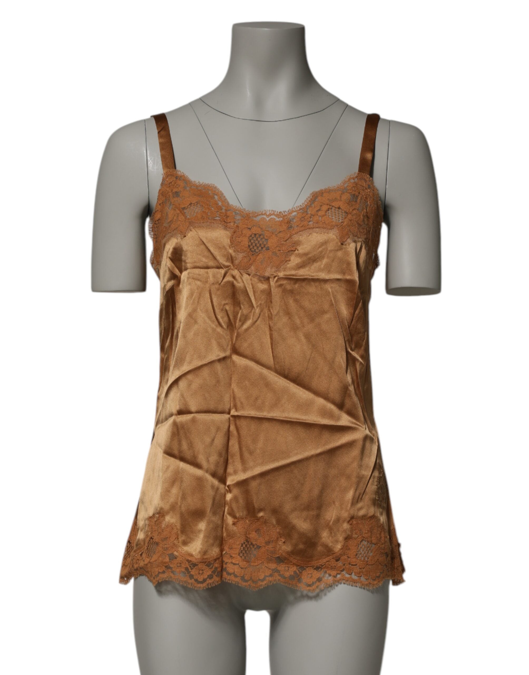 Dolce & Gabbana Brown Floral Lace Tank Lingerie Nightwear Underwear-1