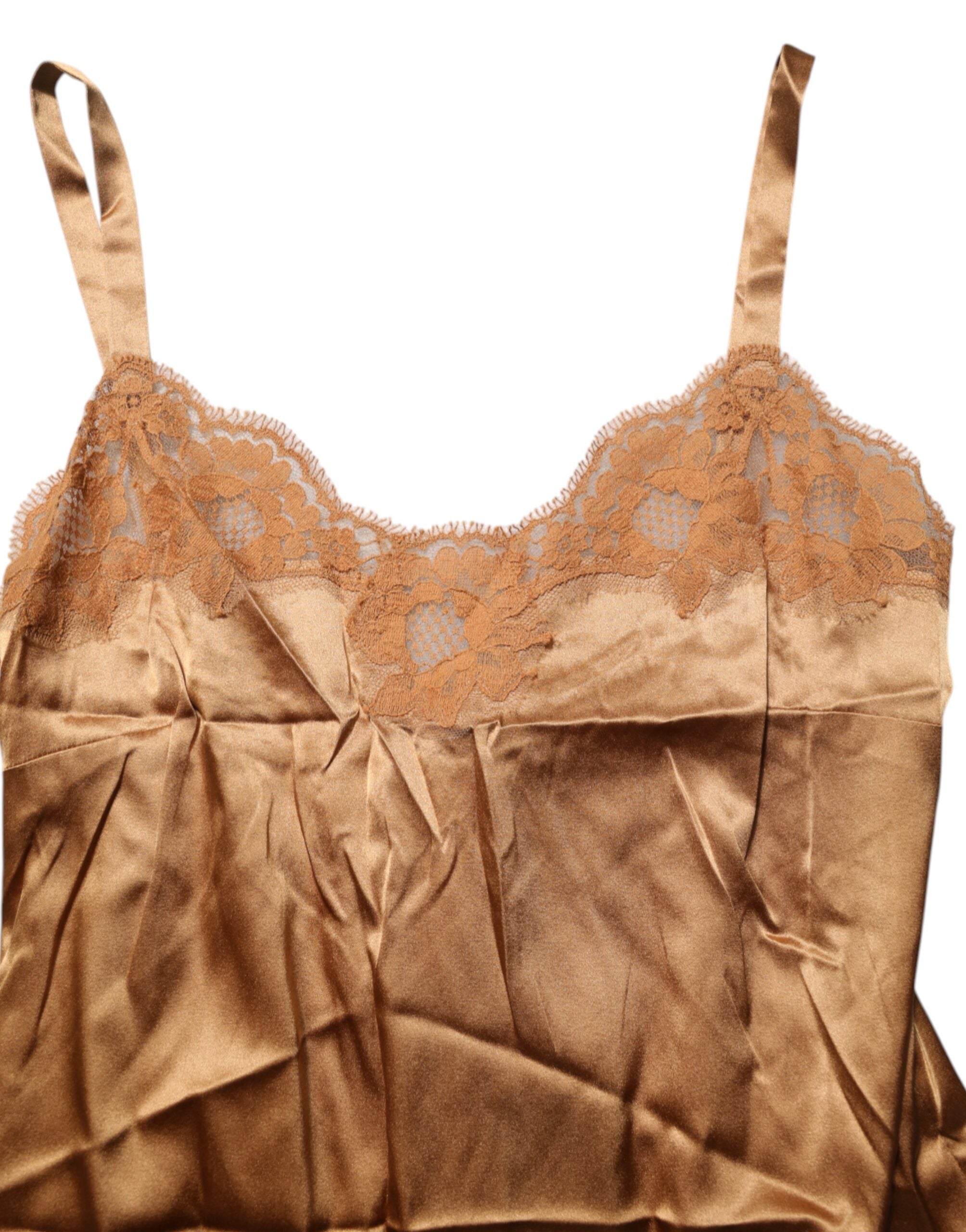 Dolce & Gabbana Brown Floral Lace Tank Lingerie Nightwear Underwear-5