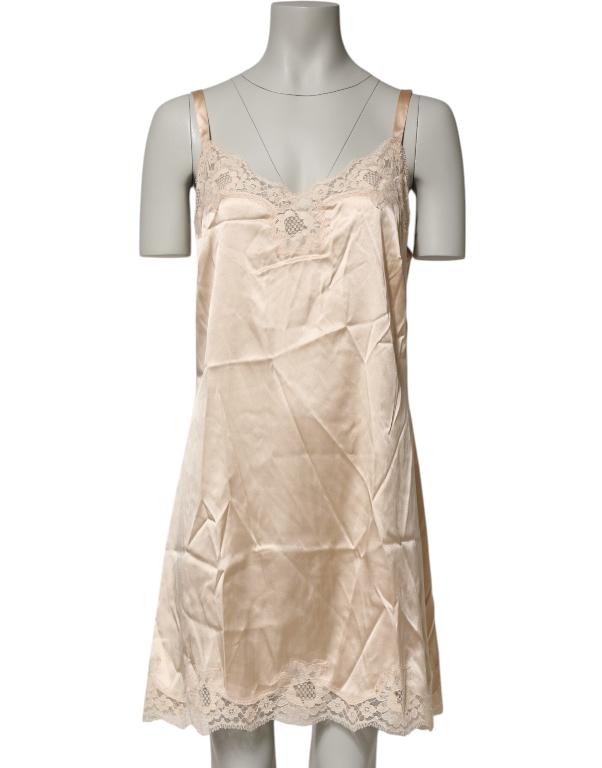 Dolce & Gabbana Nude Chemise Lingerie Silk Blend Lace Trim Dress-2