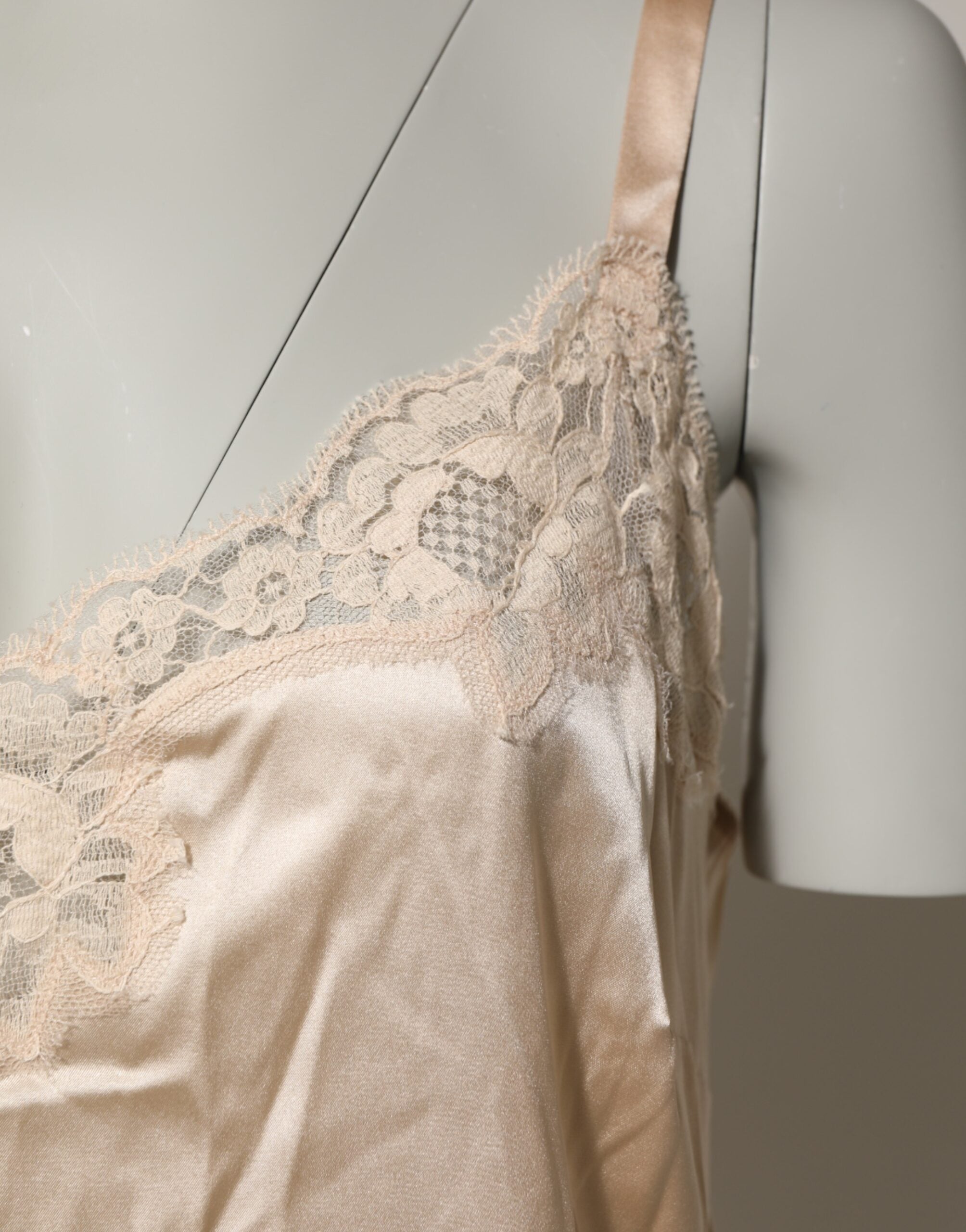 Dolce & Gabbana Nude Chemise Lingerie Silk Blend Lace Trim Dress-3