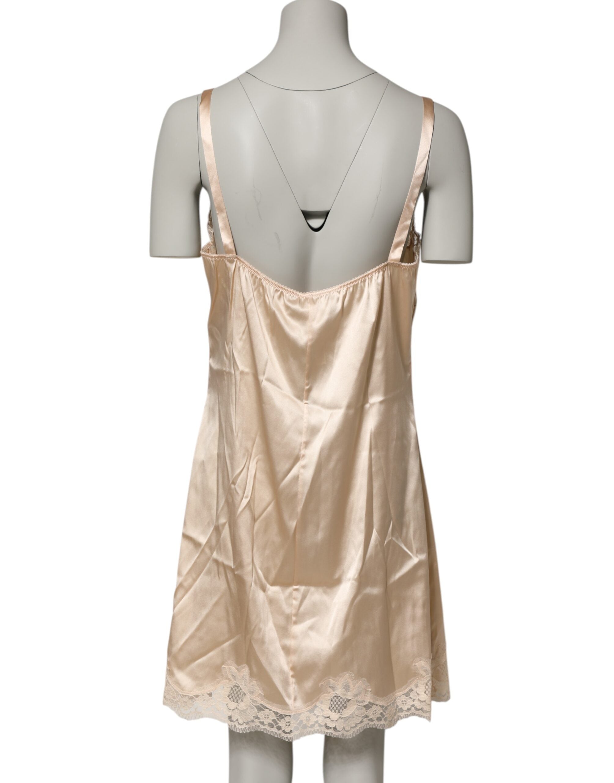 Dolce & Gabbana Nude Chemise Lingerie Silk Blend Lace Trim Dress-4