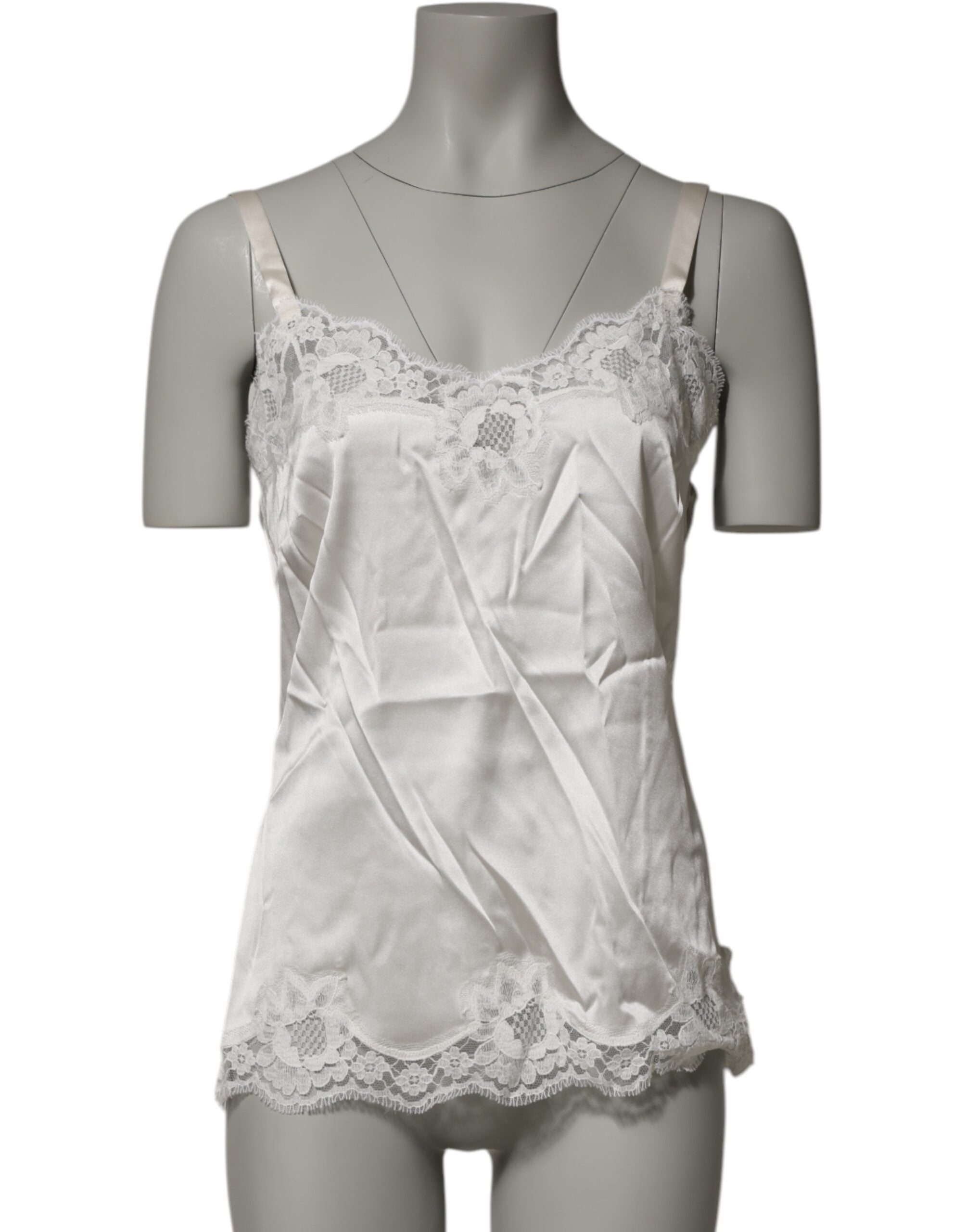 Dolce & Gabbana Off White Floral Lace Tank Lingerie Top Underwear-2