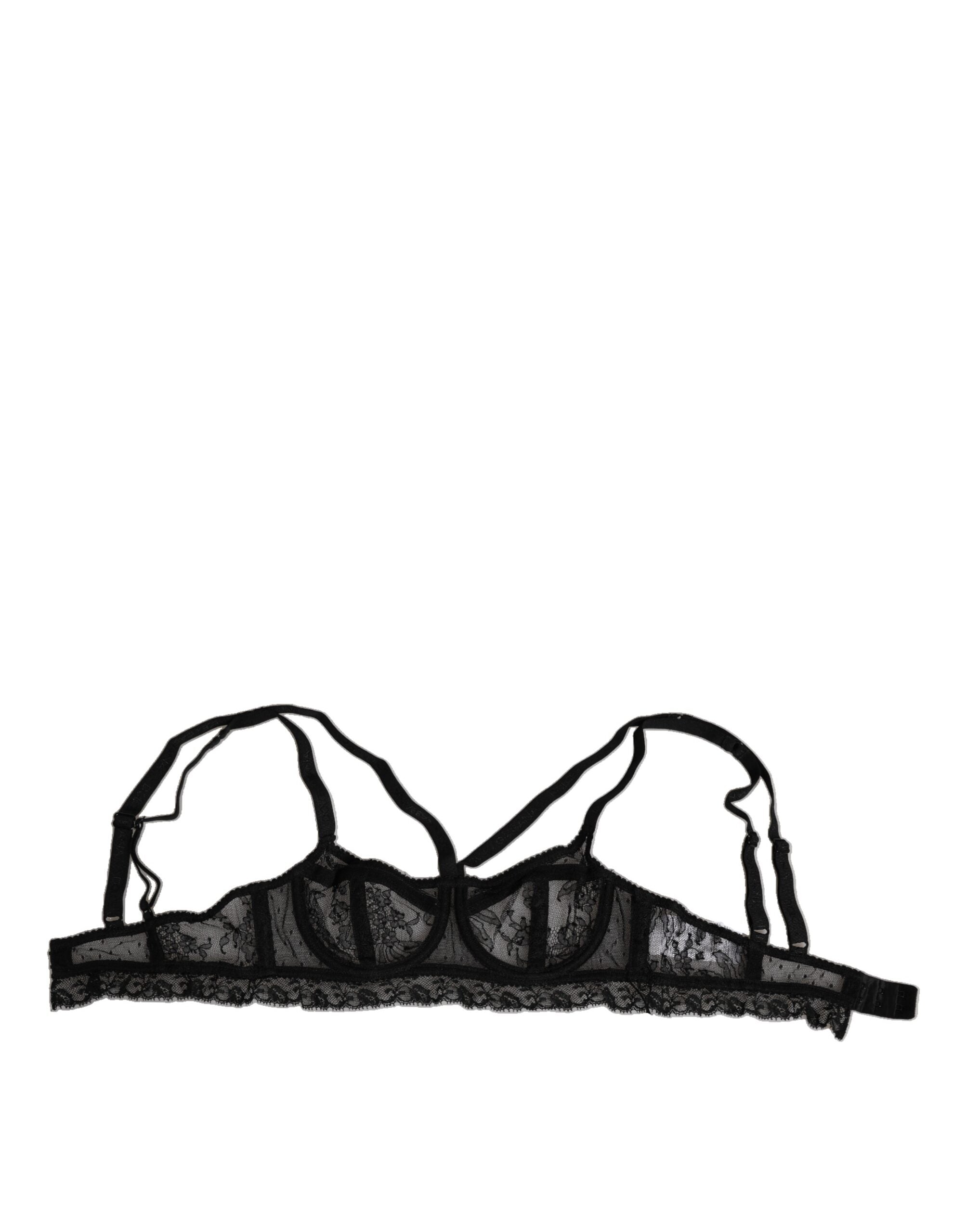 Dolce & Gabbana Black Floral Lace Nylon Balconcino Bra Underwear-2