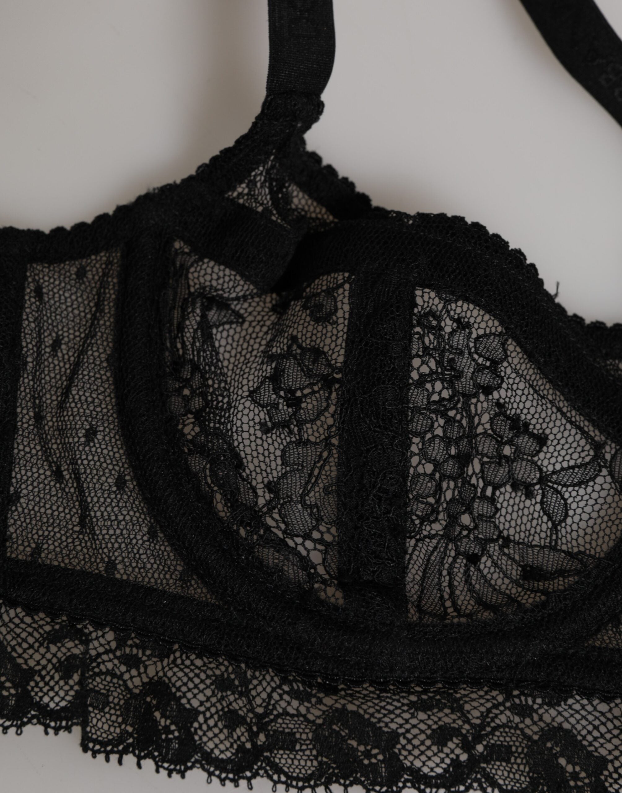 Dolce & Gabbana Black Floral Lace Nylon Balconcino Bra Underwear-3