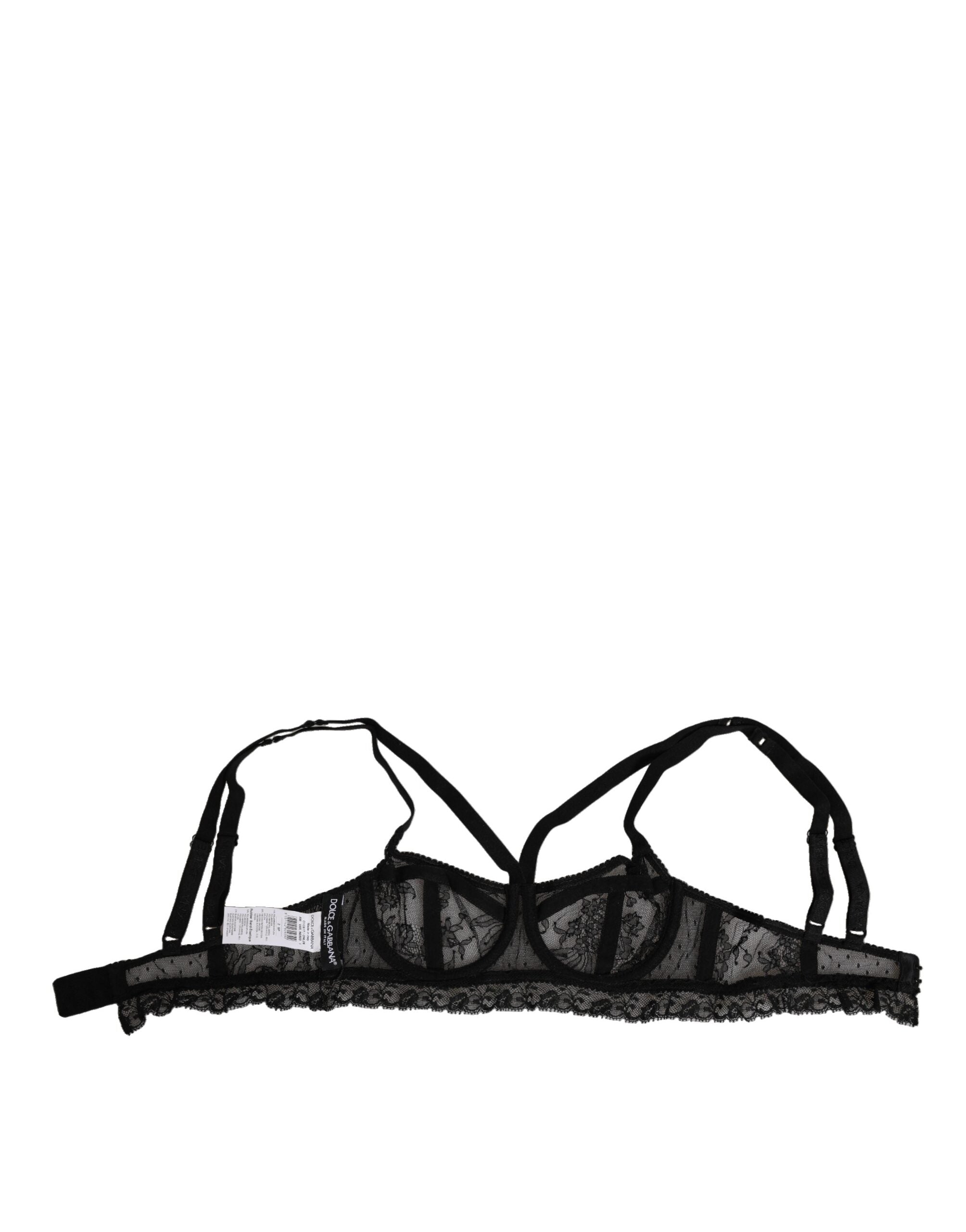 Dolce & Gabbana Black Floral Lace Nylon Balconcino Bra Underwear-4