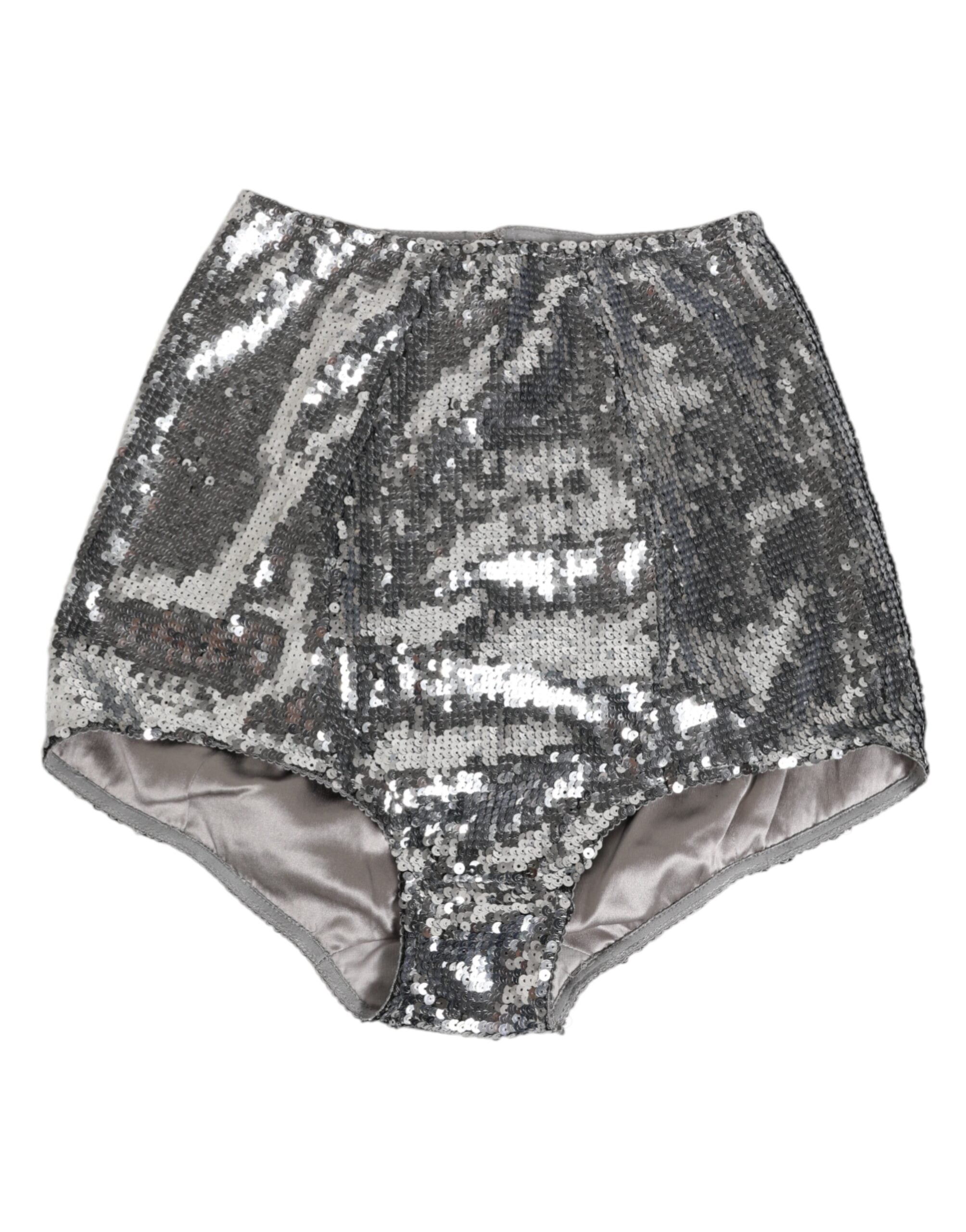 Dolce & Gabbana Silbernes Nylon Pailletten Miederhöschen Unterwäsche-2