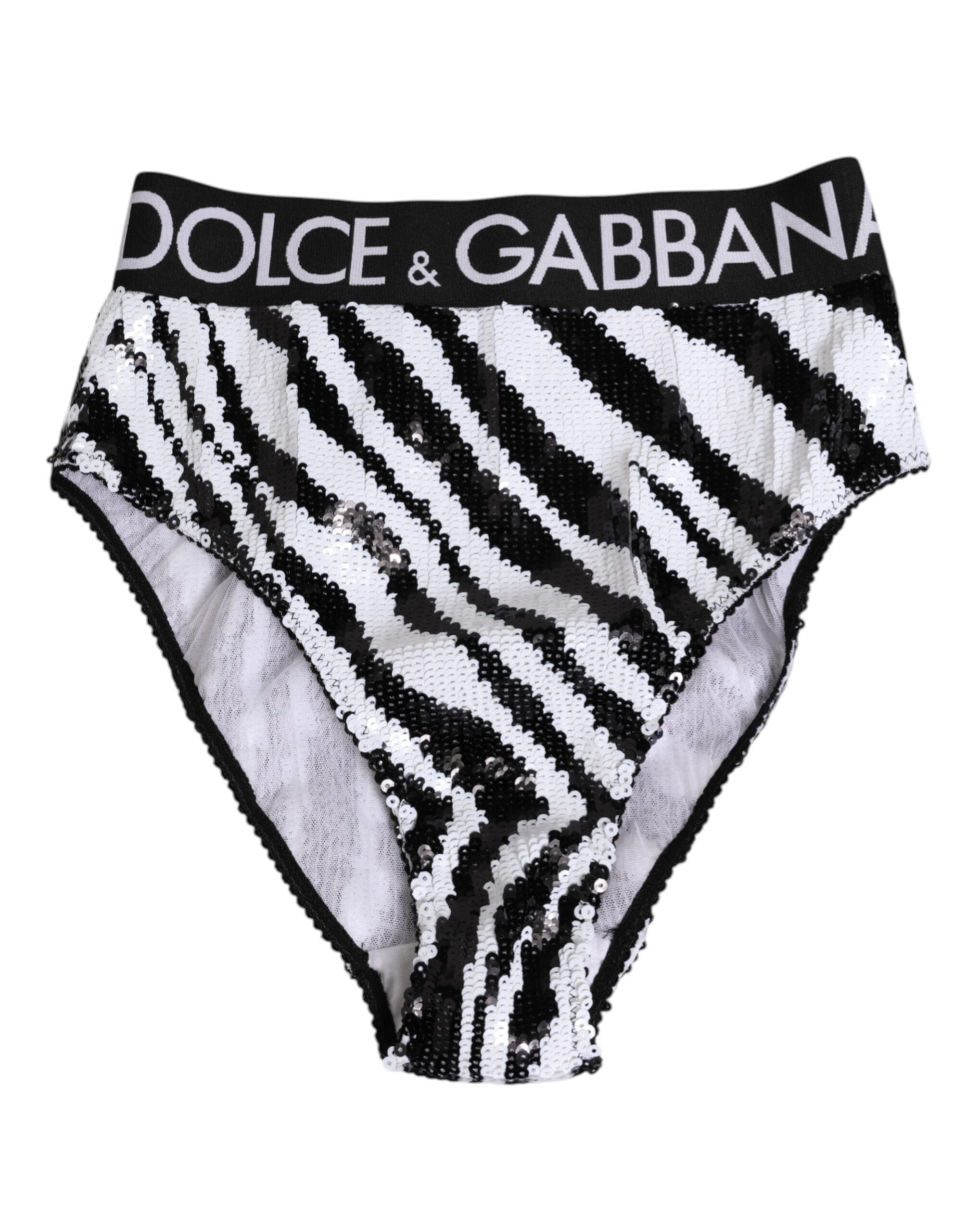 Dolce & Gabbana Black and White Striped High Waist Panties Underwear-2