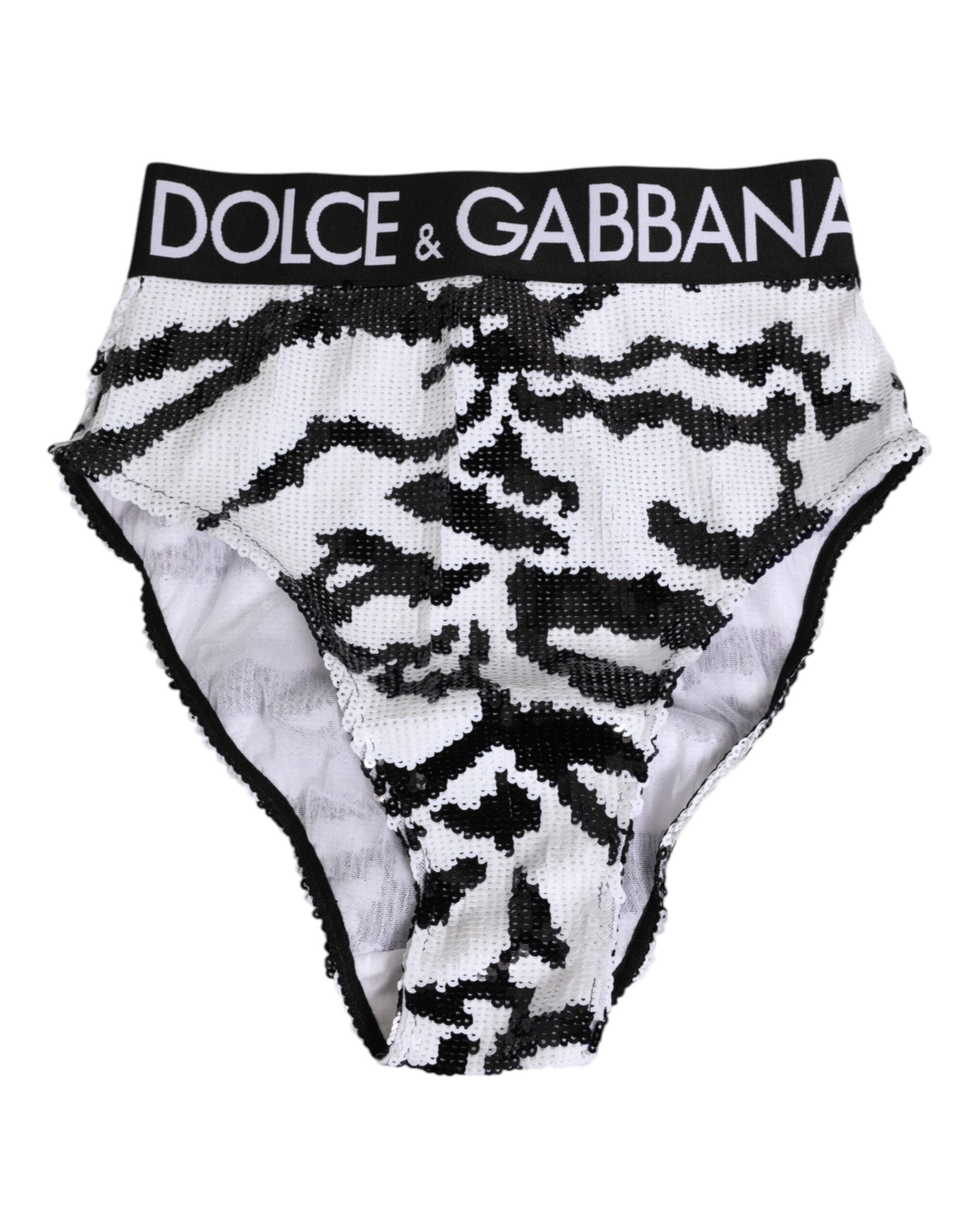 Dolce & Gabbana Black and White Sequin High Waist Panties Underwear-2