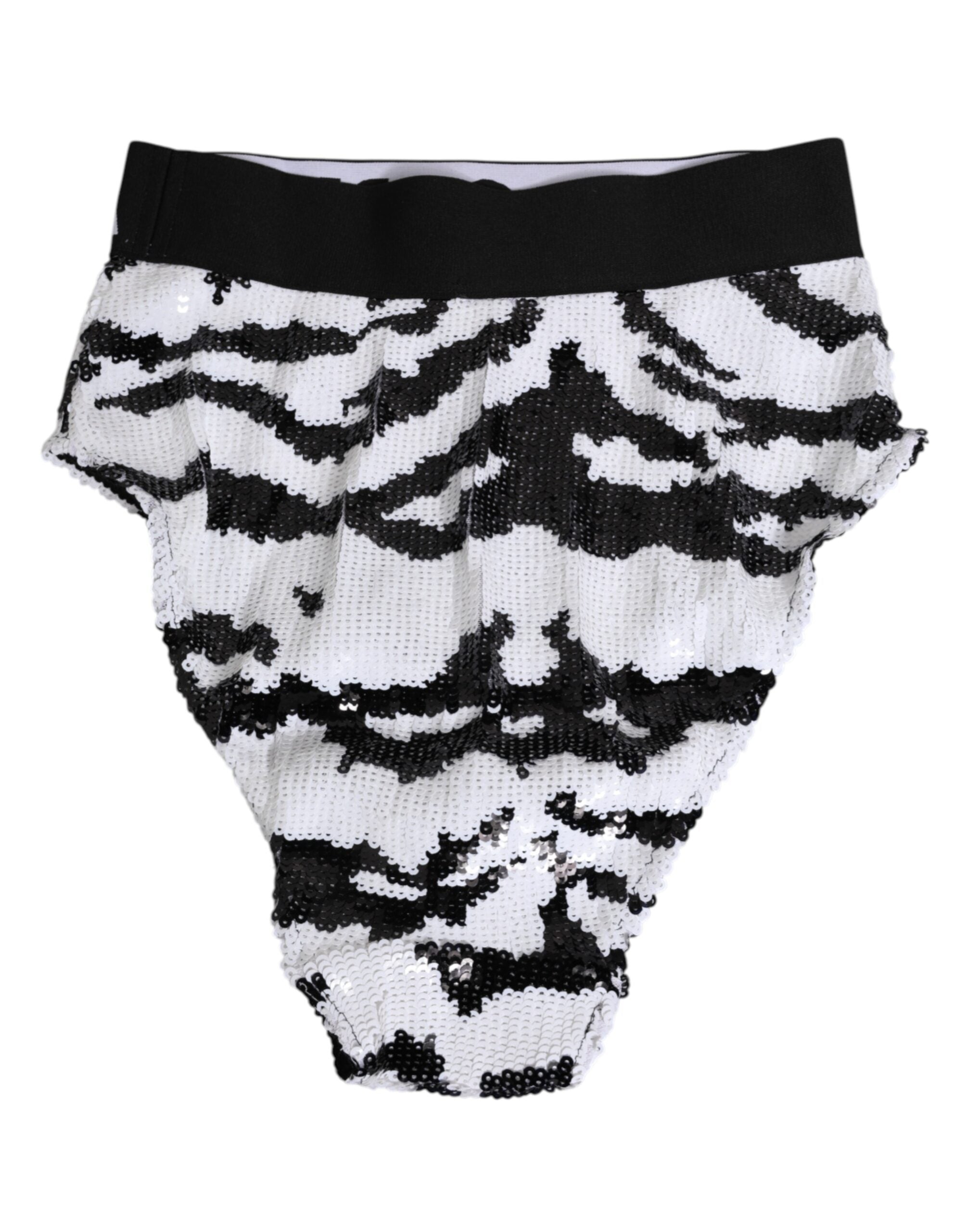 Dolce & Gabbana Black and White Sequin High Waist Panties Underwear-4