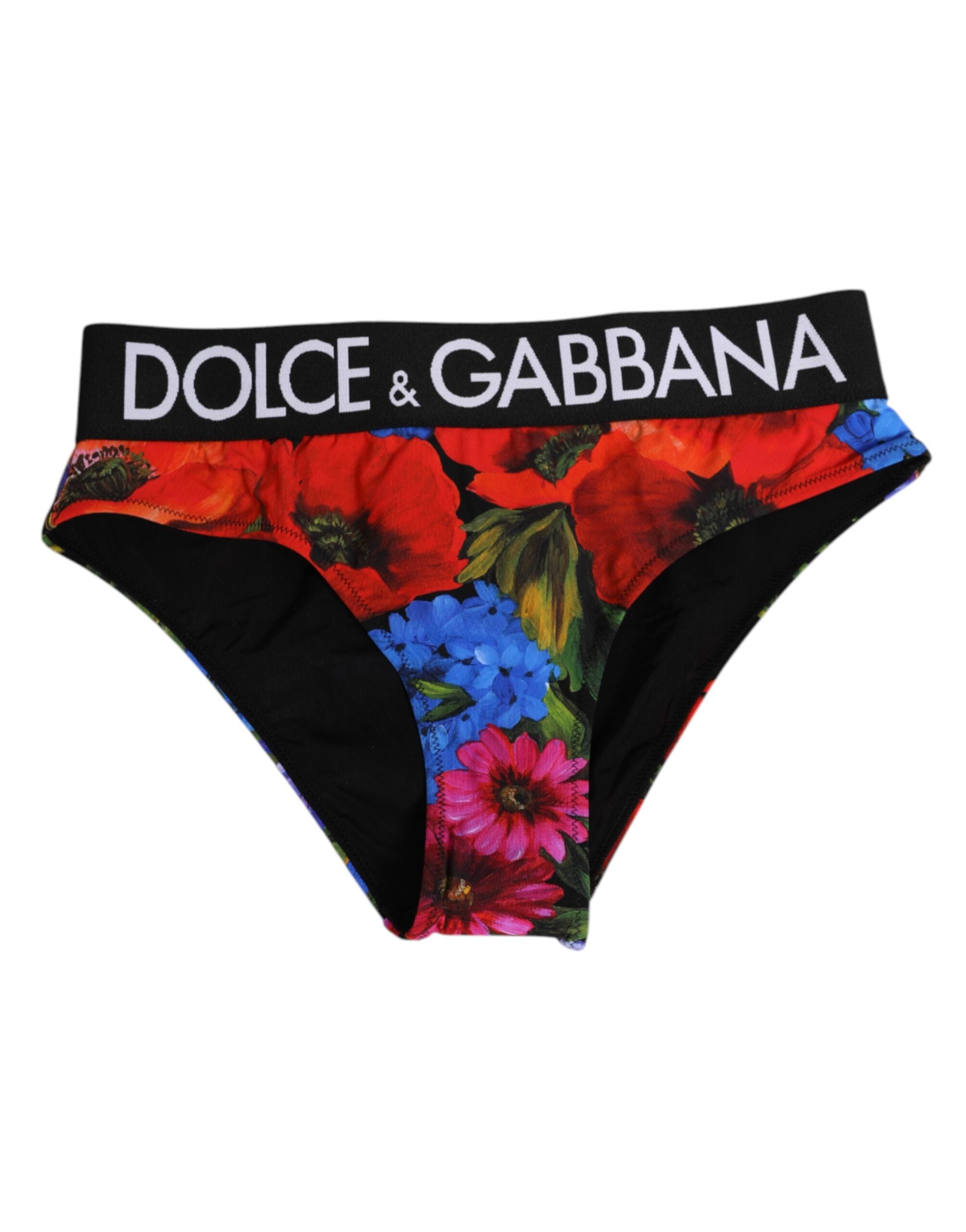 Dolce & Gabbana Schwarze Floral Print High Waist Panty Unterwäsche-1