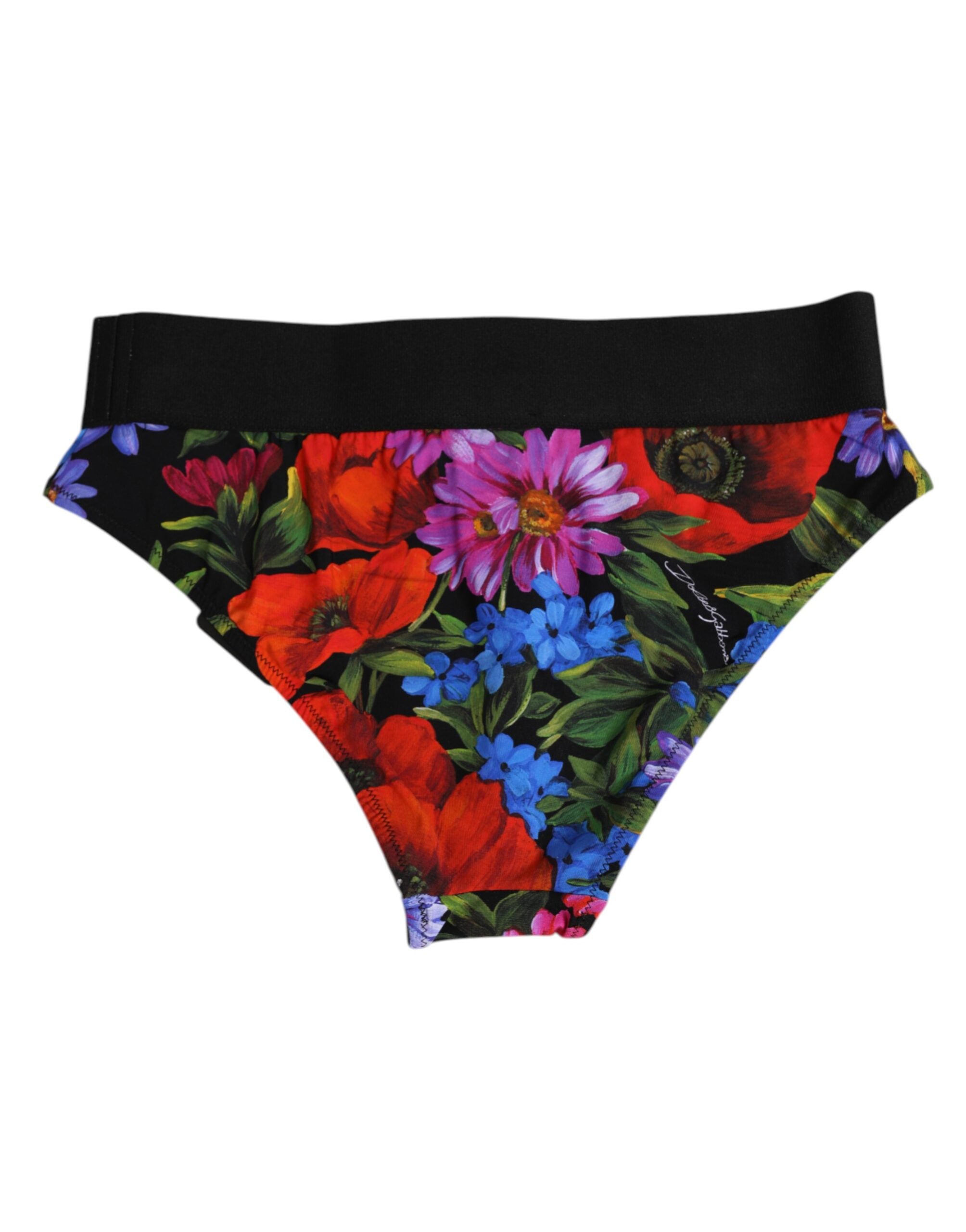 Dolce & Gabbana Schwarze Floral Print High Waist Panty Unterwäsche-5