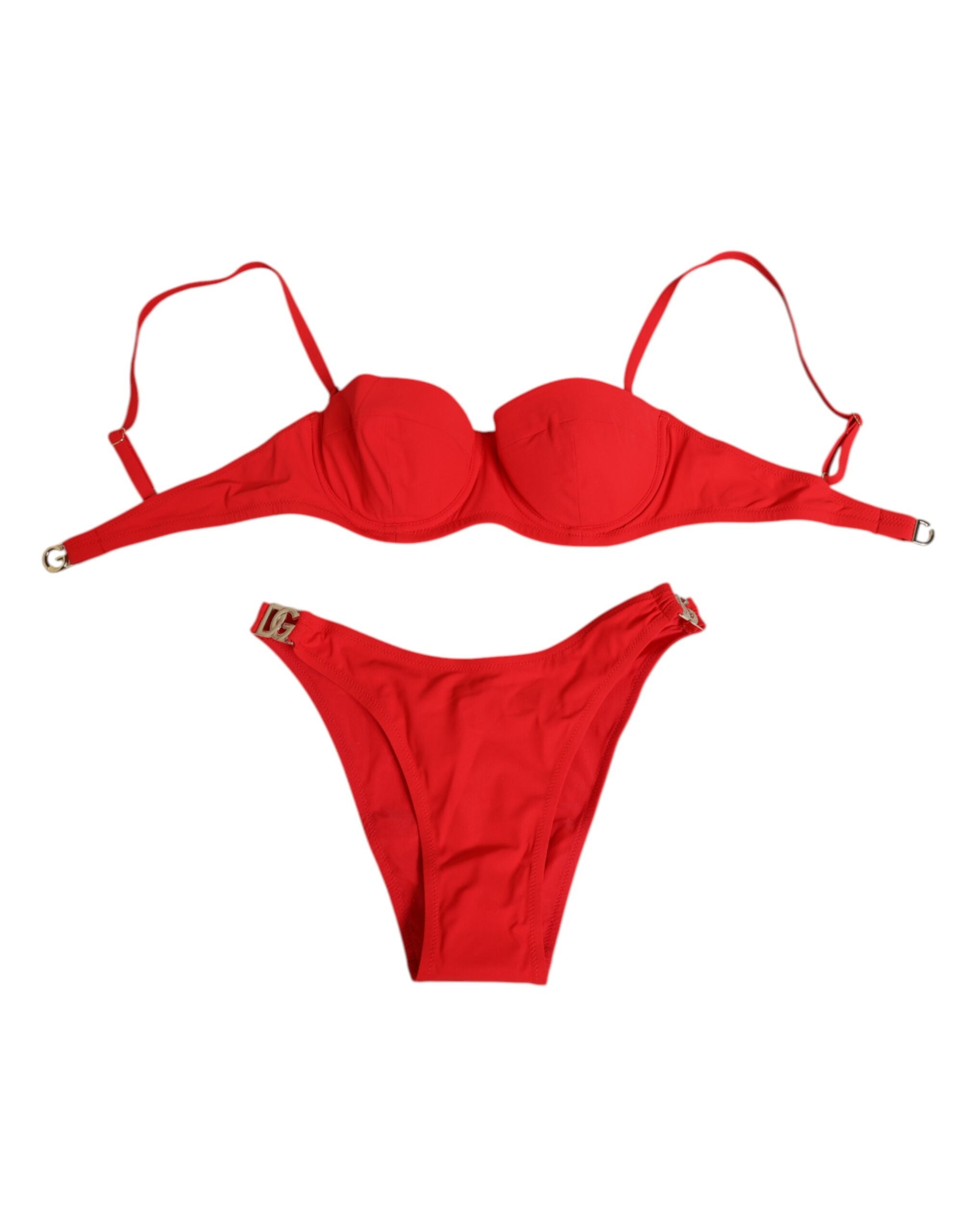 Dolce & Gabbana Red Nylon Swimsuit 2 Piece Top Bottom Swimwear-3