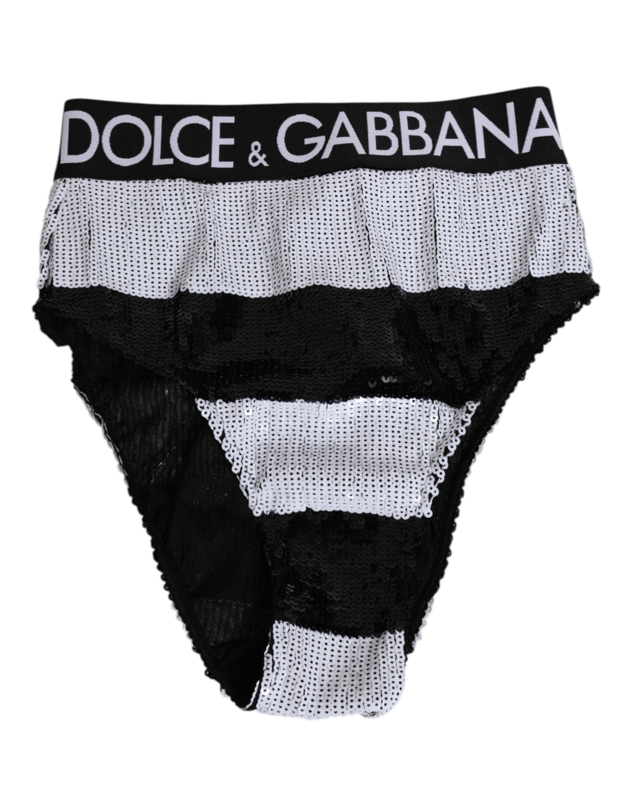 Dolce & Gabbana Black and White Sequin High Waist Panties Underwear-2