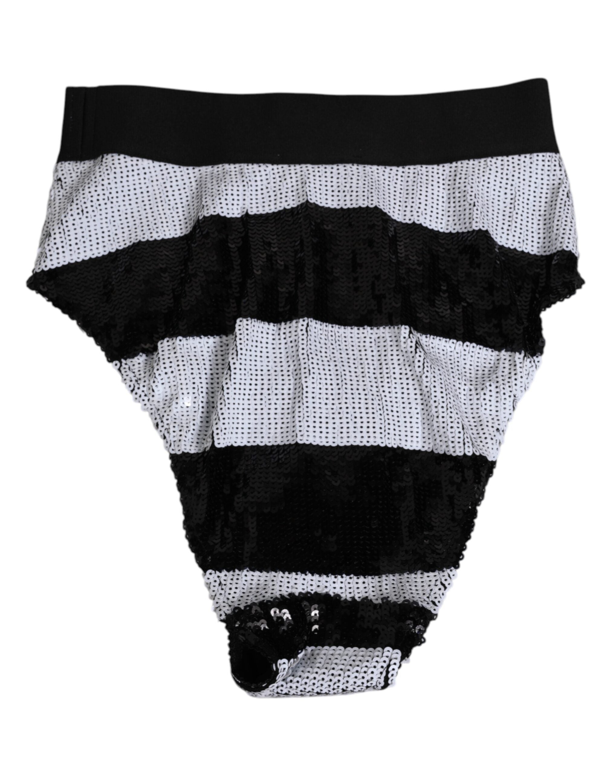 Dolce & Gabbana Black and White Sequin High Waist Panties Underwear-4
