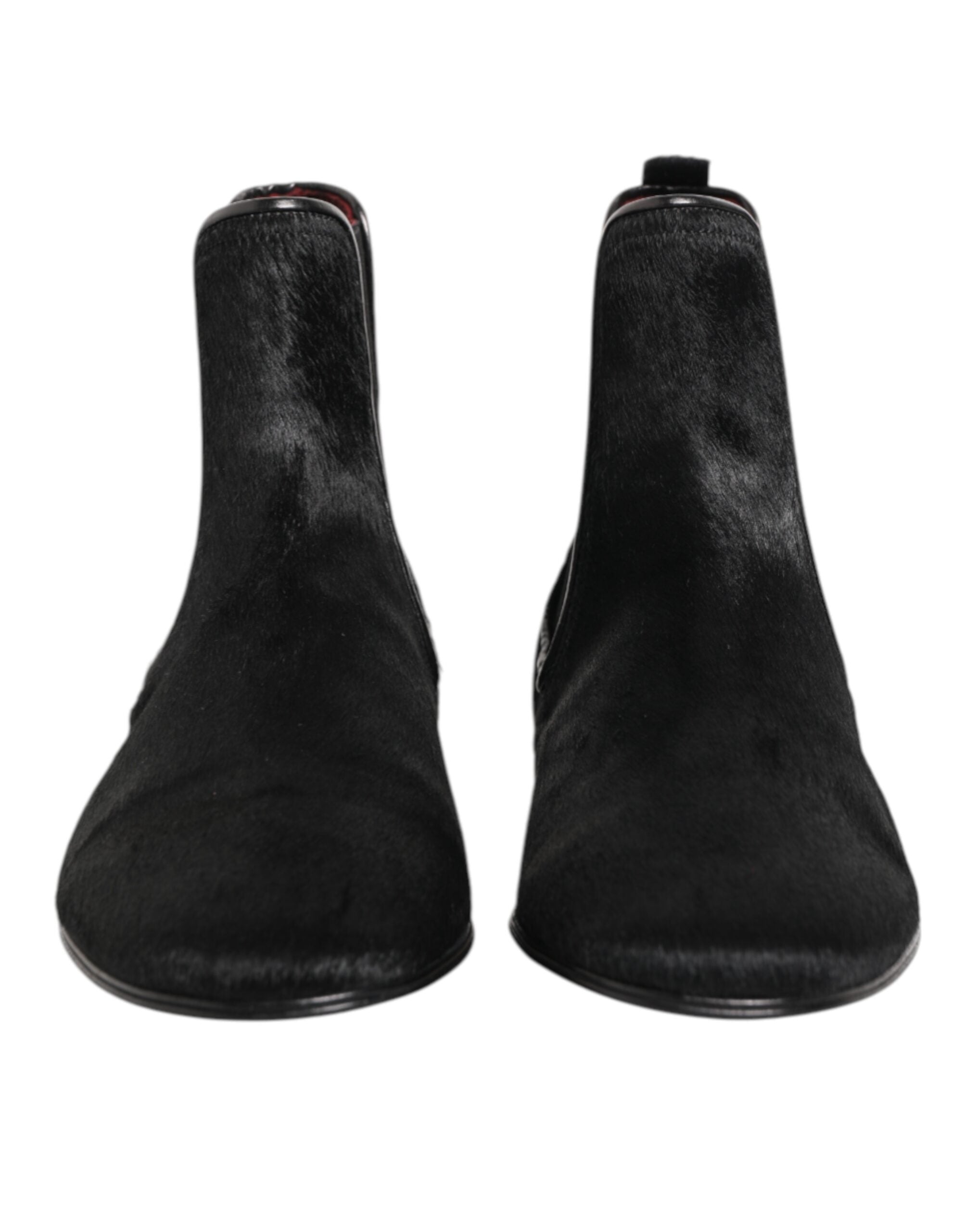 Dolce & Gabbana Schwarz Leder Pelz Männer CHELSEA Stiefel Schuhe-3
