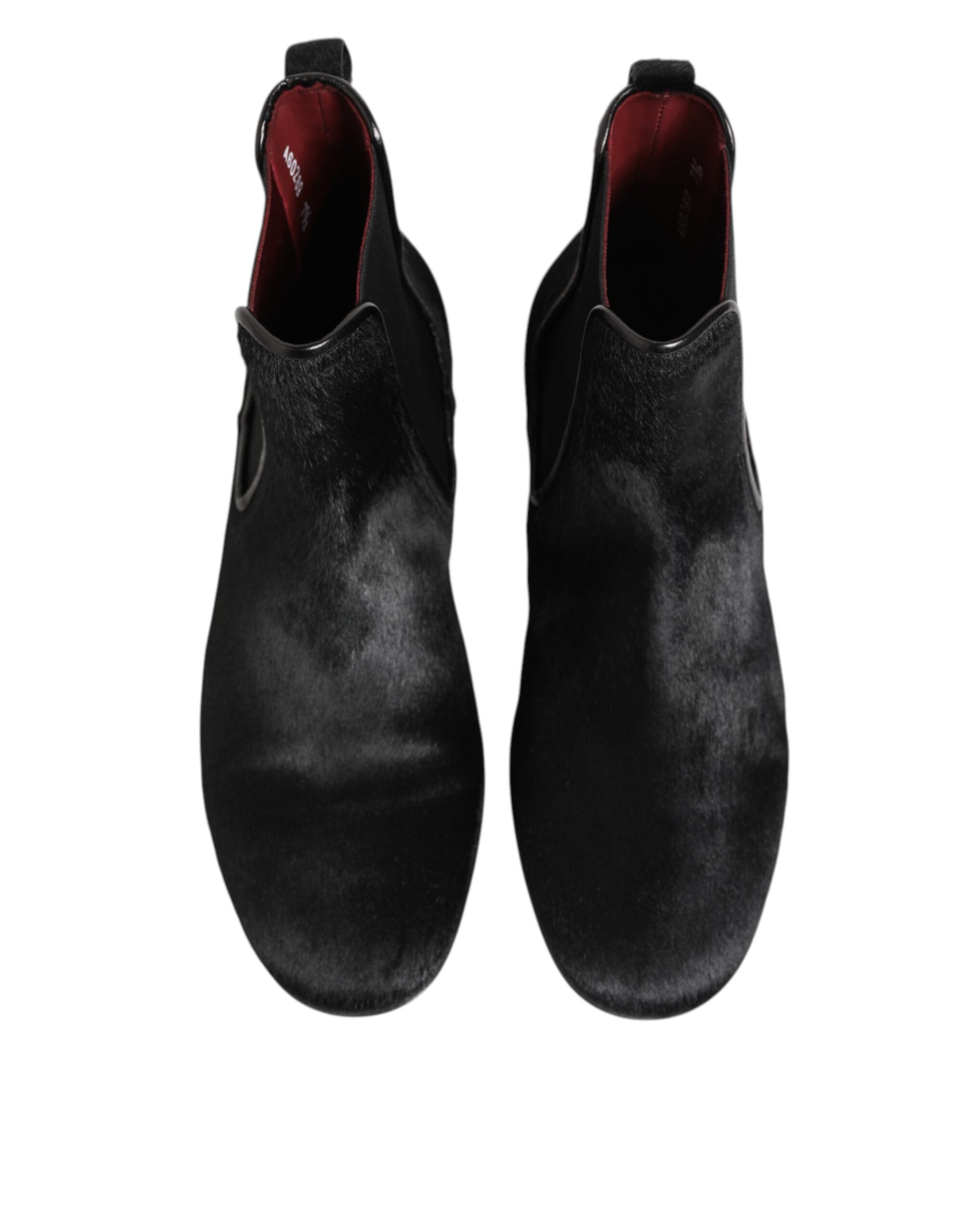 Dolce & Gabbana Schwarz Leder Pelz Männer CHELSEA Stiefel Schuhe-4
