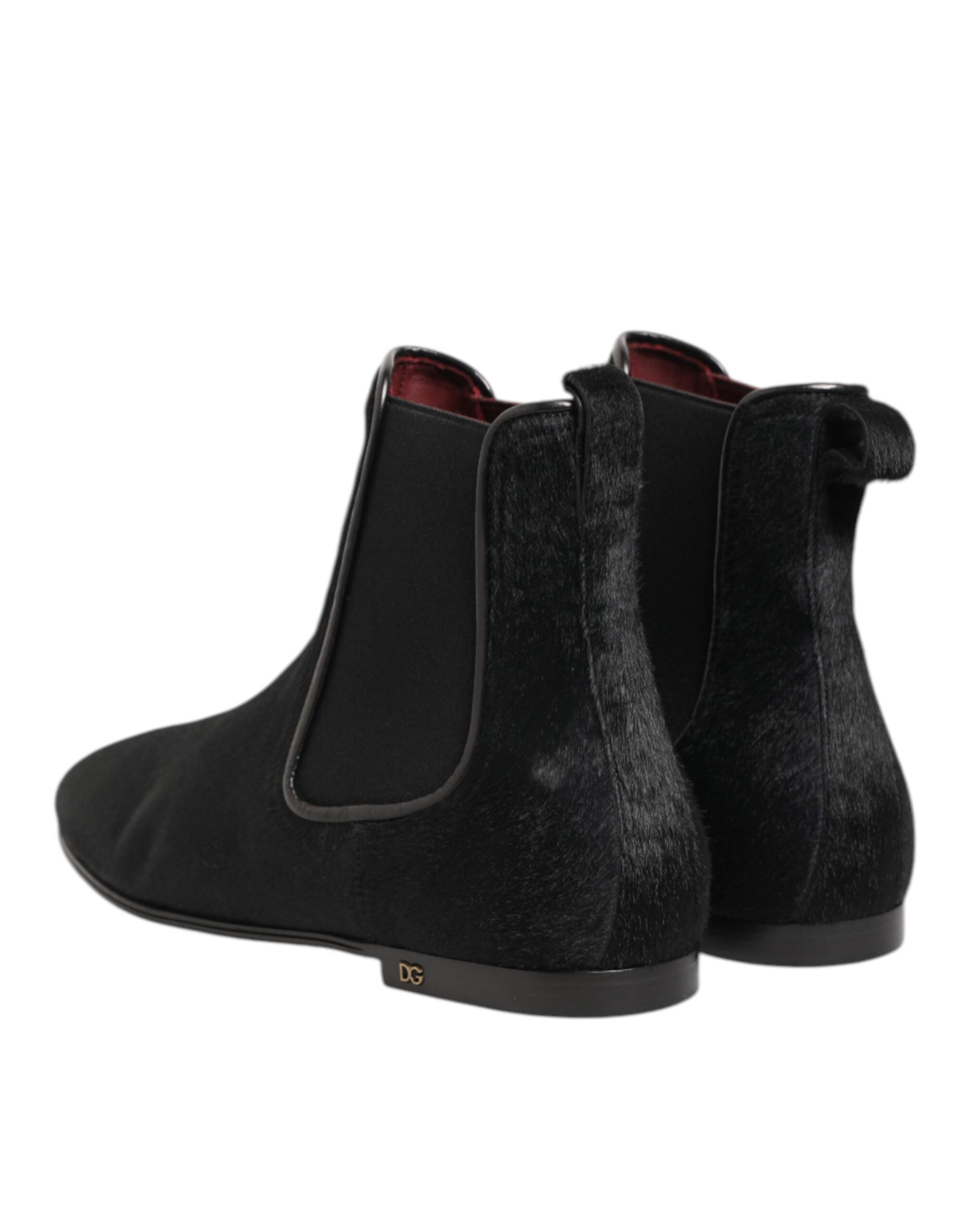 Dolce & Gabbana Schwarz Leder Pelz Männer CHELSEA Stiefel Schuhe-6