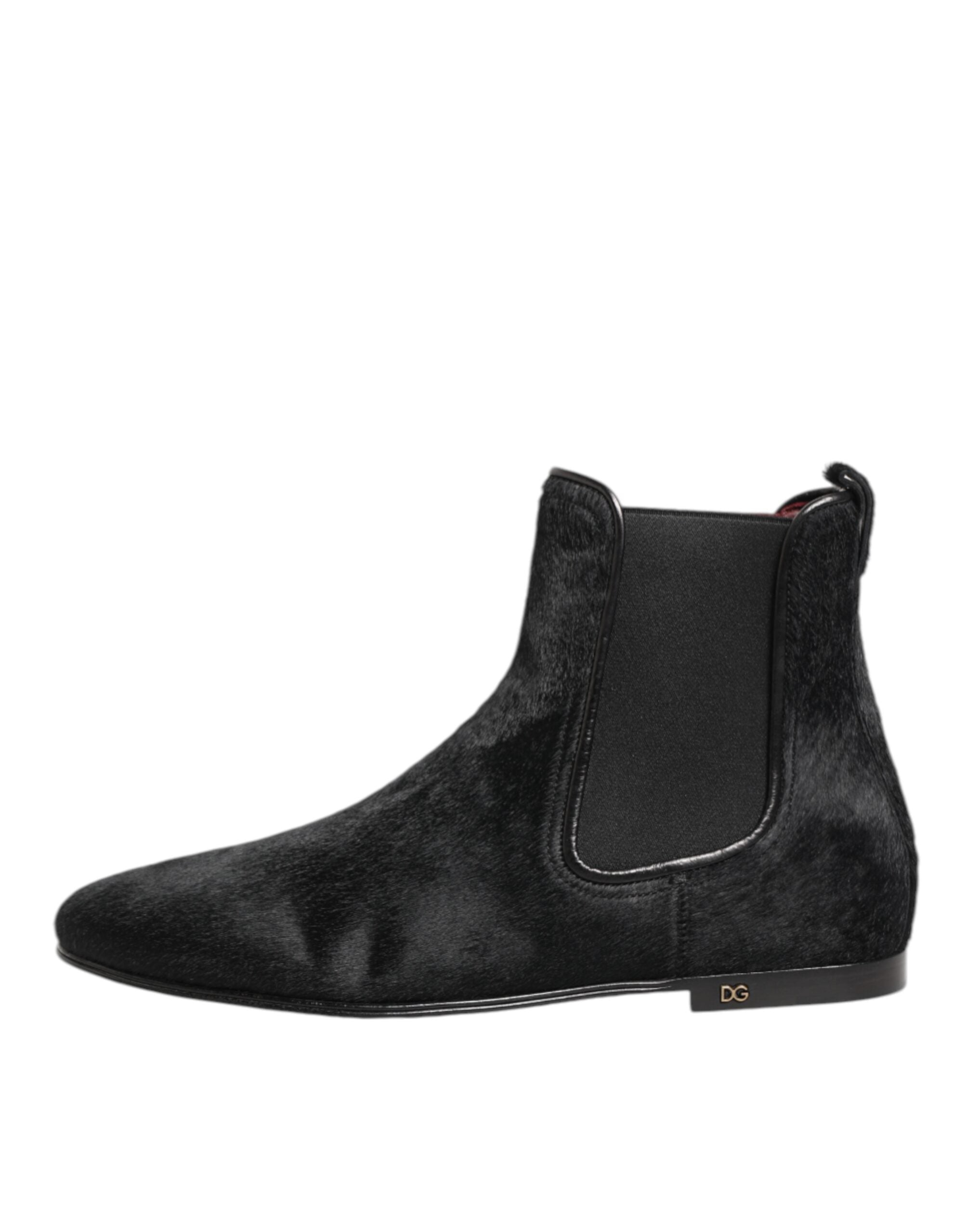 Dolce & Gabbana Schwarz Leder Pelz Männer CHELSEA Stiefel Schuhe-7