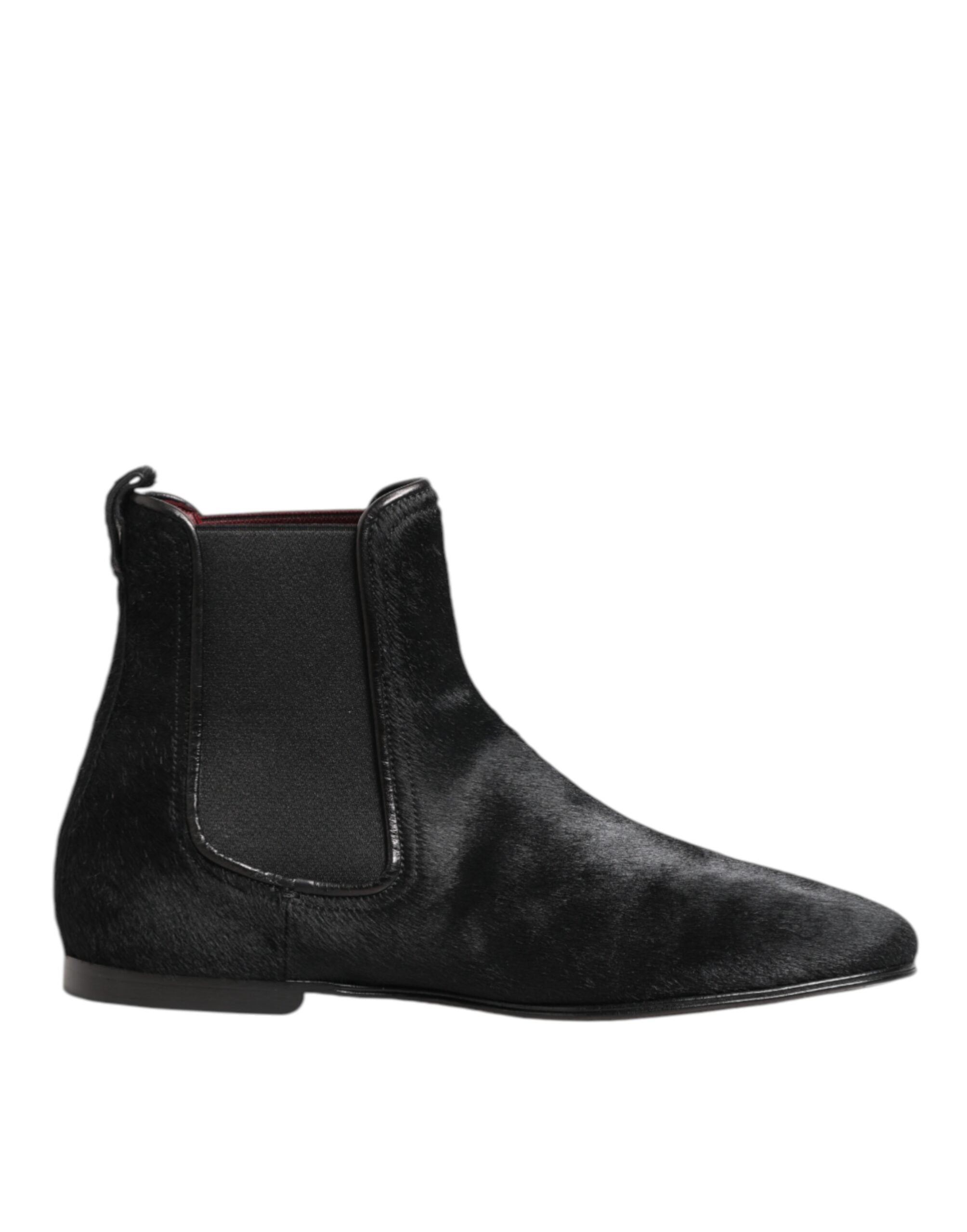 Dolce & Gabbana Schwarz Leder Pelz Männer CHELSEA Stiefel Schuhe-2